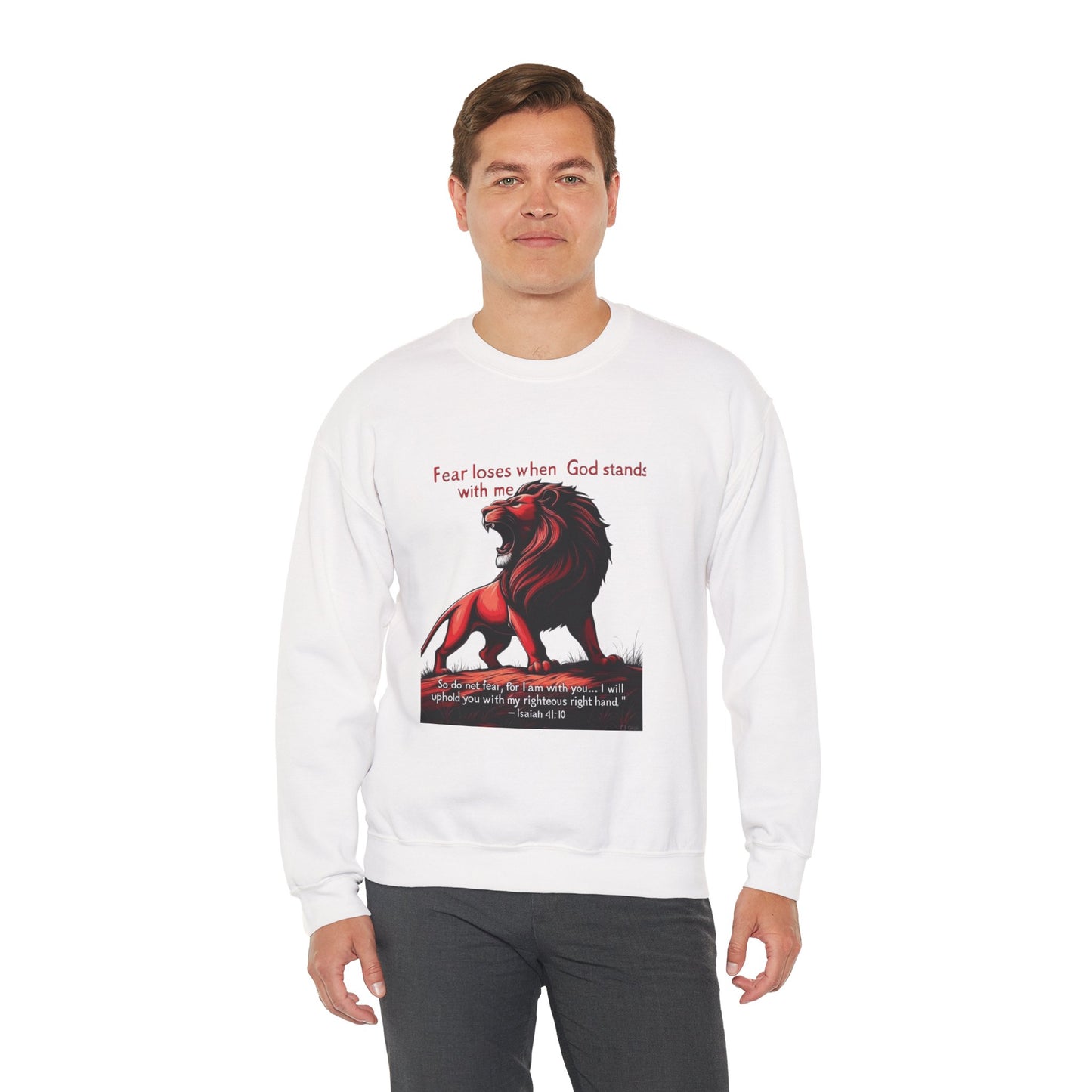 Courageous Lion Crewneck Sweatshirt, Faith-Based Apparel, Inspirational Clothing, Gift for Believers, Motivational Sweater