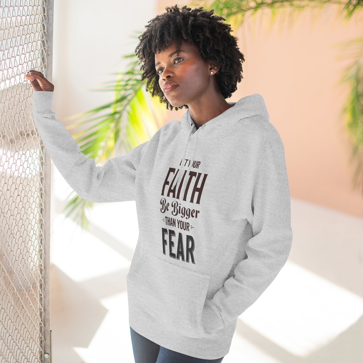 Three-Panel Fleece Hoodie, Cozy Faith Hoodie, Motivational Sweatshirt, Empowering Gift for Her, Perfect for Relaxation