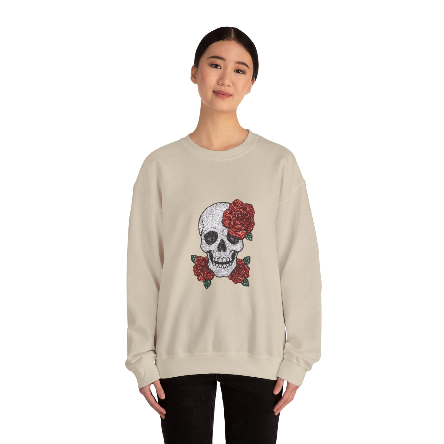 Skull & Roses Sweatshirt - Unisex Heavy Blend Crewneck, Perfect for Halloween, Casual Wear, and Unique Gifts
