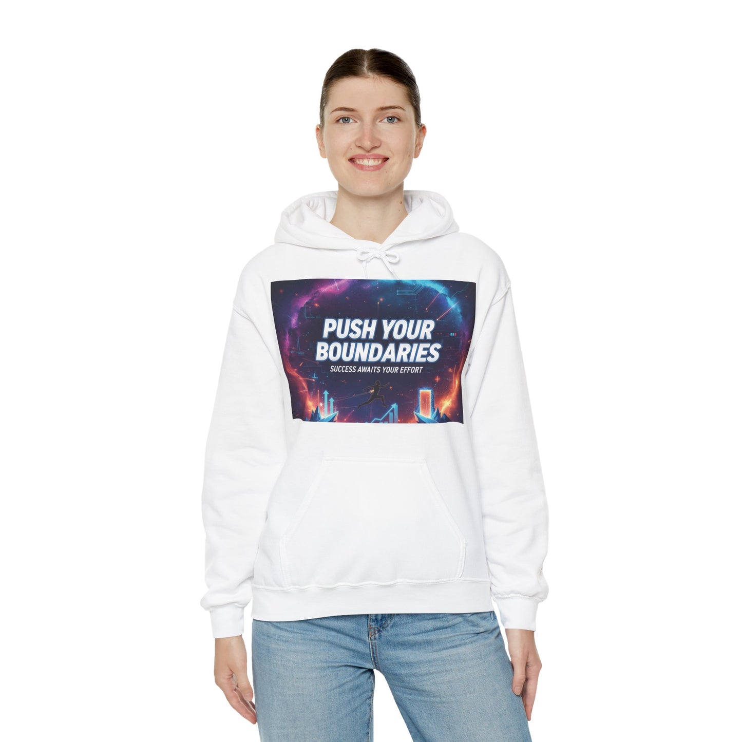 Motivational Graphic Hoodie, Push Your Boundaries Sweatshirt, Gift for Entrepreneurs, Cozy Layer for Success, Inspirational Apparel