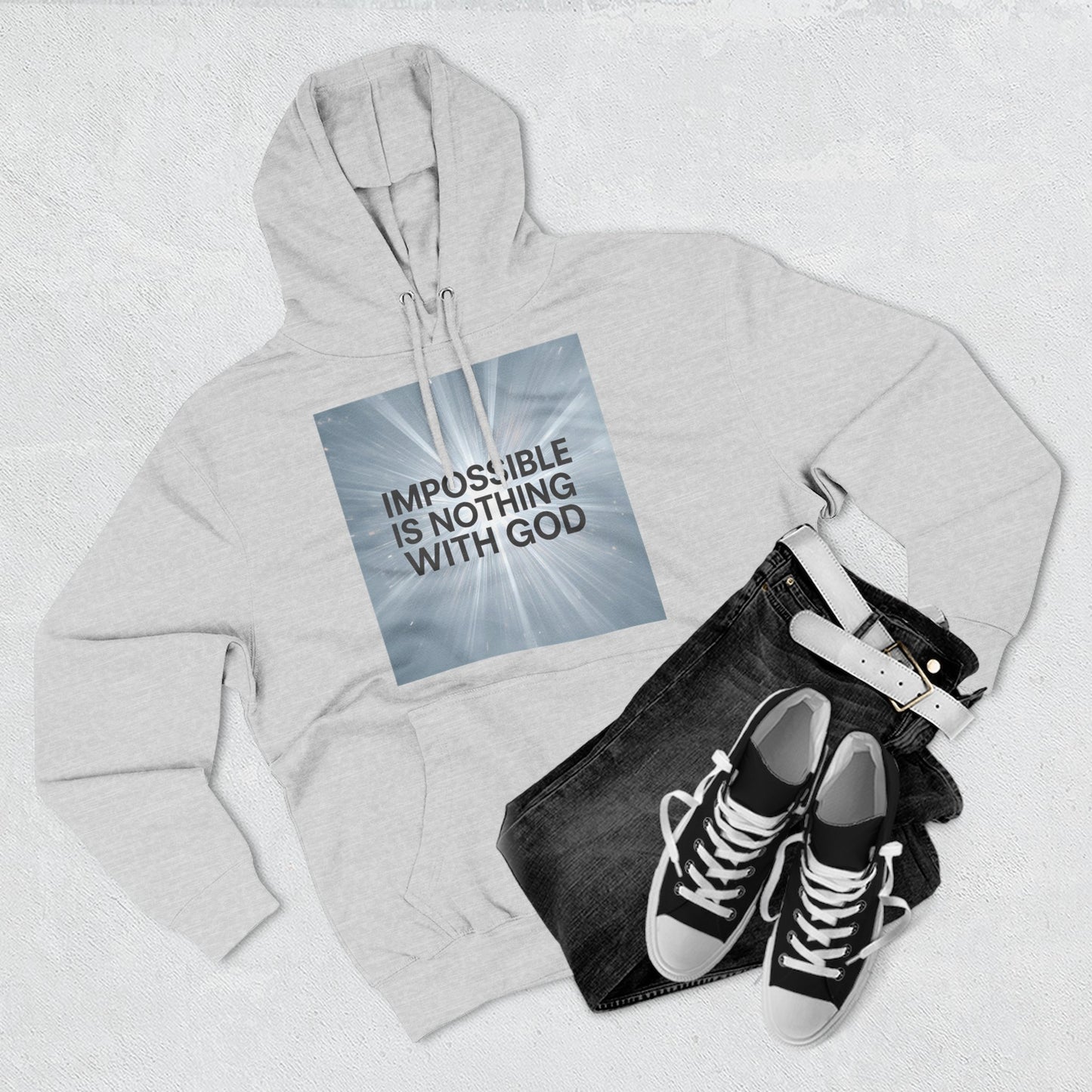 Inspirational Fleece Hoodie - Impossible is Nothing with God, Cozy Sweatshirt for Faith, Spirituality, Gift for Religious Friends.