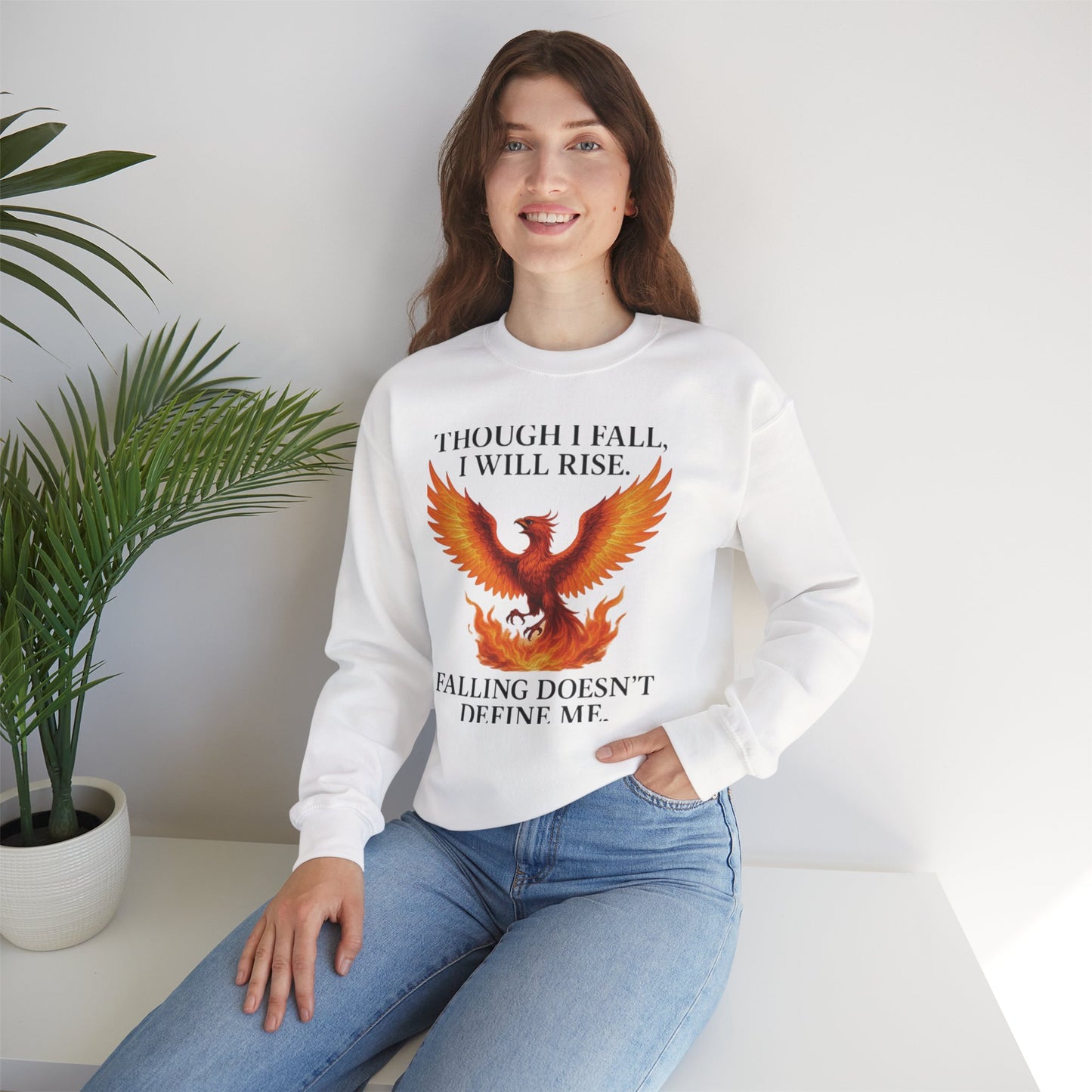 Inspirational Phoenix Crewneck Sweatshirt - Motivational Gift, Cozy Apparel, Unisex Sweatshirt, Fall & Rise Quote, Friendship Gift