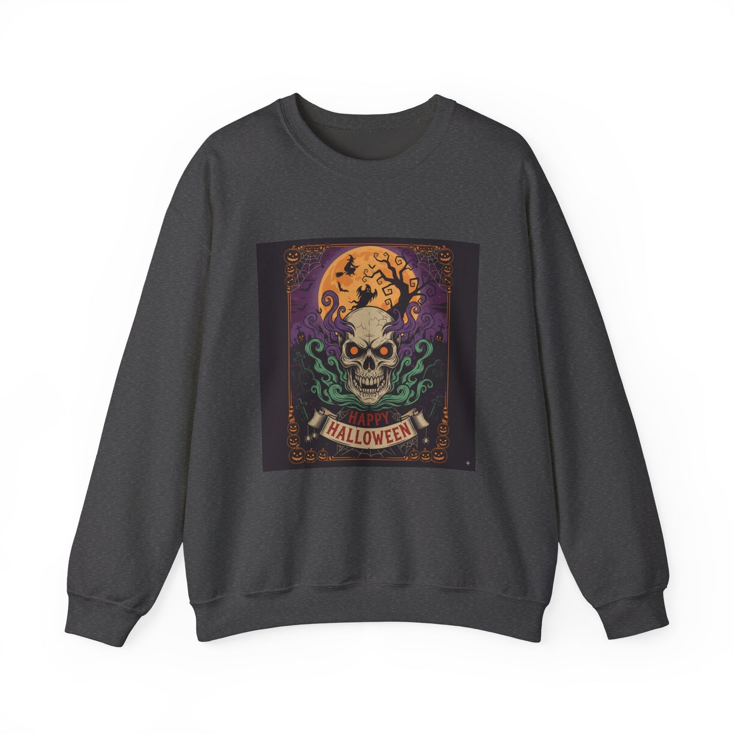 Halloween Skull Graphic Crewneck Sweatshirt, Spooky Sweatshirt, Unisex Halloween Apparel, Fall Fashion, Cozy Sweatshirt