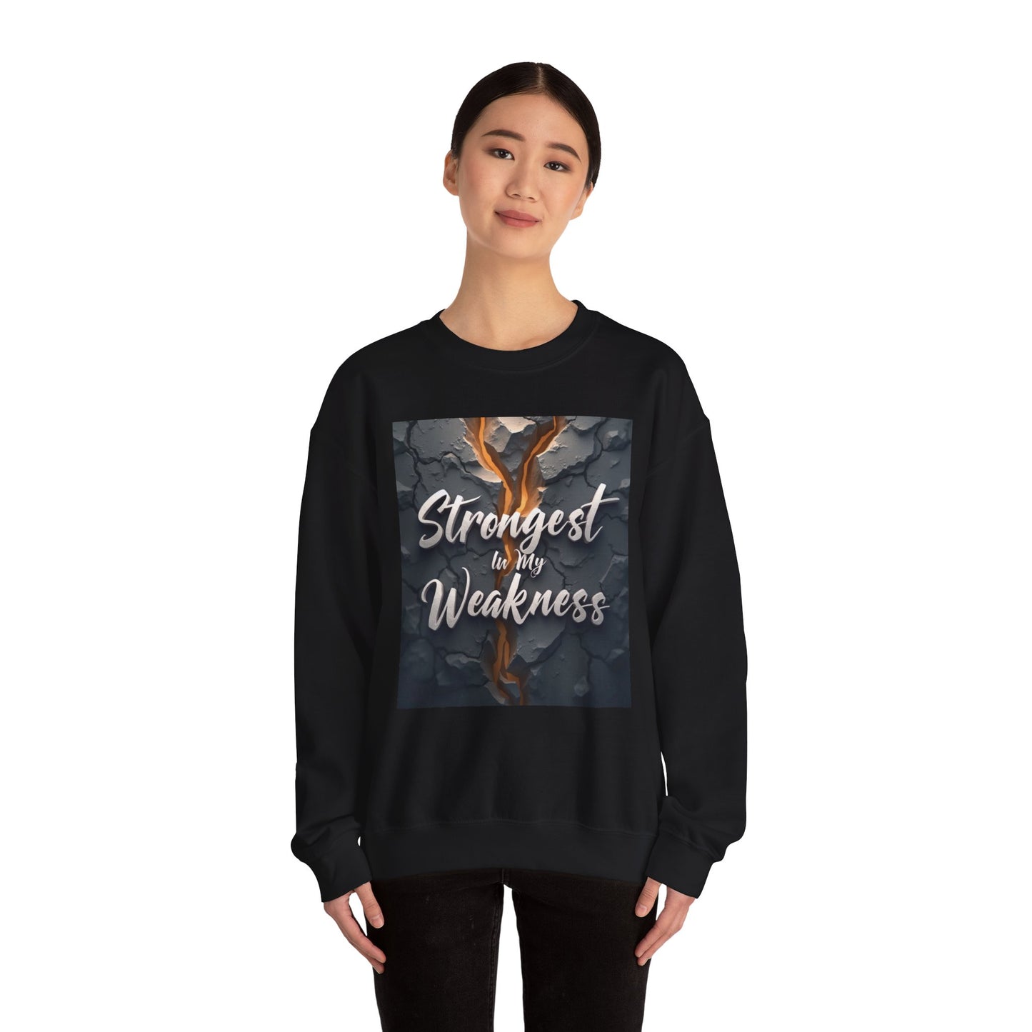 Inspirational Crewneck Sweatshirt - ‘Strongest to My Weakness’ | Cozy Gift, Motivational Wear, Unisex Apparel, Self-Care, Casual Style