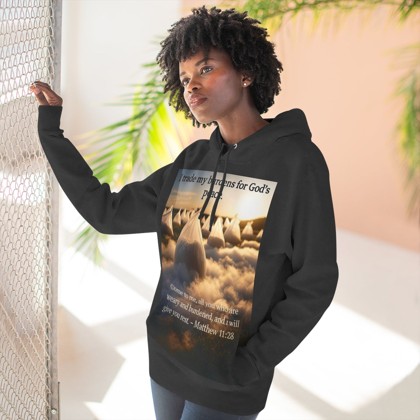 Inspirational Fleece Hoodie with Bible Verse, Cozy Christian Apparel, Perfect Gift for Faith, Relaxation, and Every Occasion