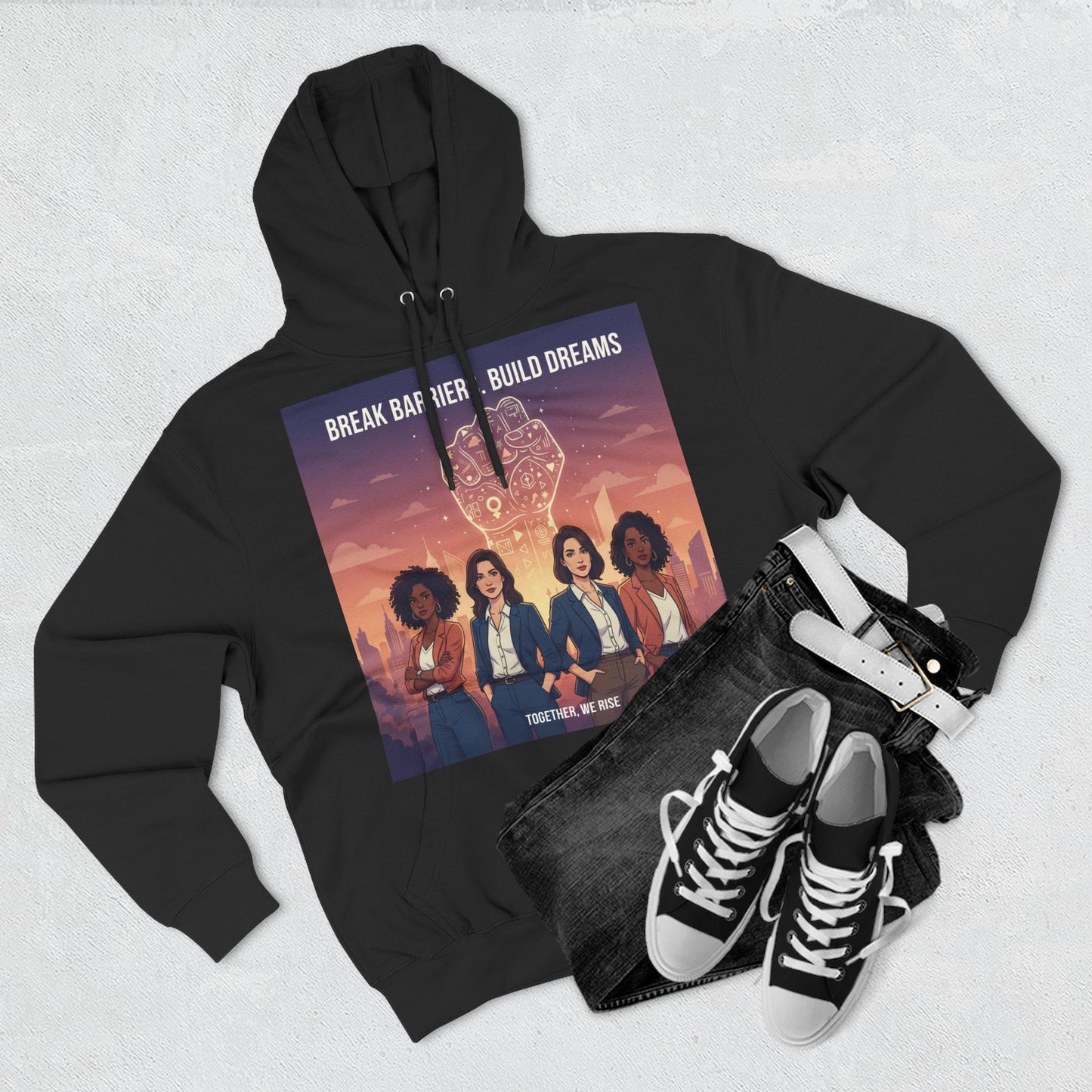 Empowering Women's Three-Panel Fleece Hoodie - Cozy, Inspirational Apparel for Dream Chasers, Gift for Her, Motivational Clothing.