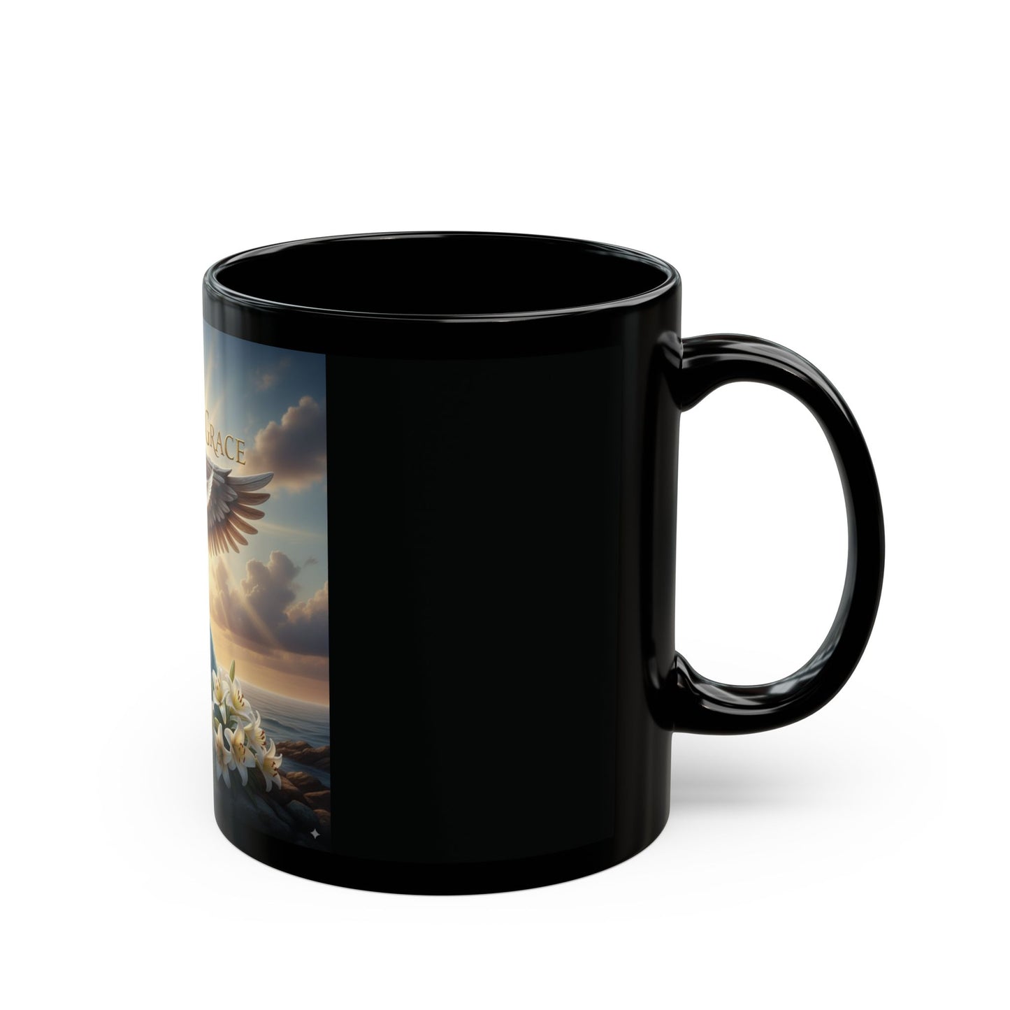 Spiritual Black Mug with Design - Saved by Grace, Faith Gift, Inspirational Coffee Cup, Religious Tea Mug, Unique Home Décor