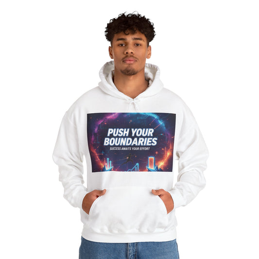 Motivational Graphic Hoodie, Push Your Boundaries Sweatshirt, Gift for Entrepreneurs, Cozy Layer for Success, Inspirational Apparel
