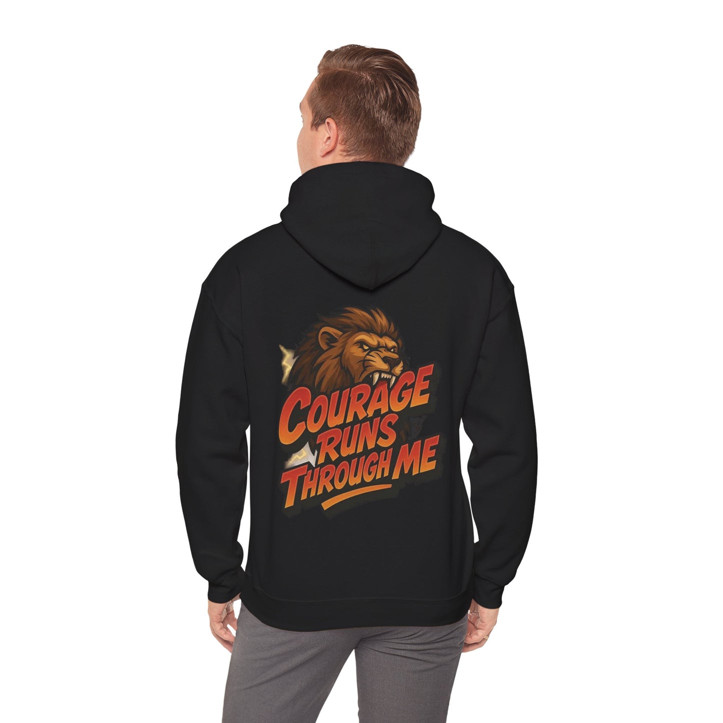 Courage Runs Through Me Hoodie - Unisex Heavy Blend Sweatshirt, Cozy Gift for Motivational Living, Perfect for Workout.