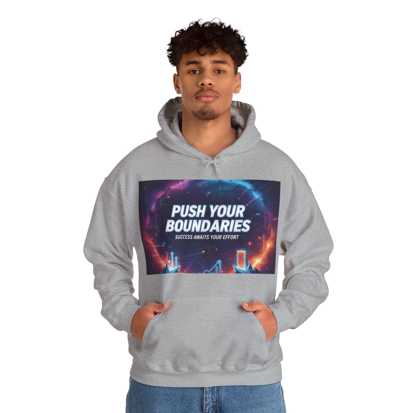 Motivational Graphic Hoodie, Push Your Boundaries Sweatshirt, Gift for Entrepreneurs, Cozy Layer for Success, Inspirational Apparel