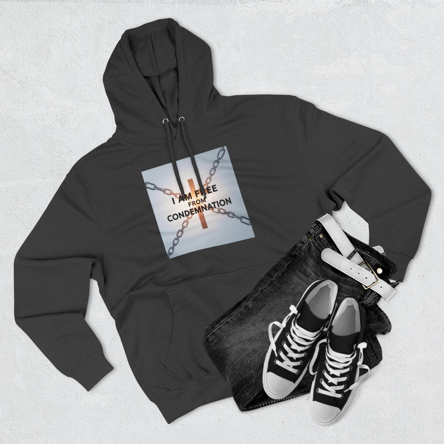 Inspirational Fleece Hoodie, 'I Am Free From Condemnation' Sweatshirt, Cozy Christian Apparel, Gift for Faith & Freedom