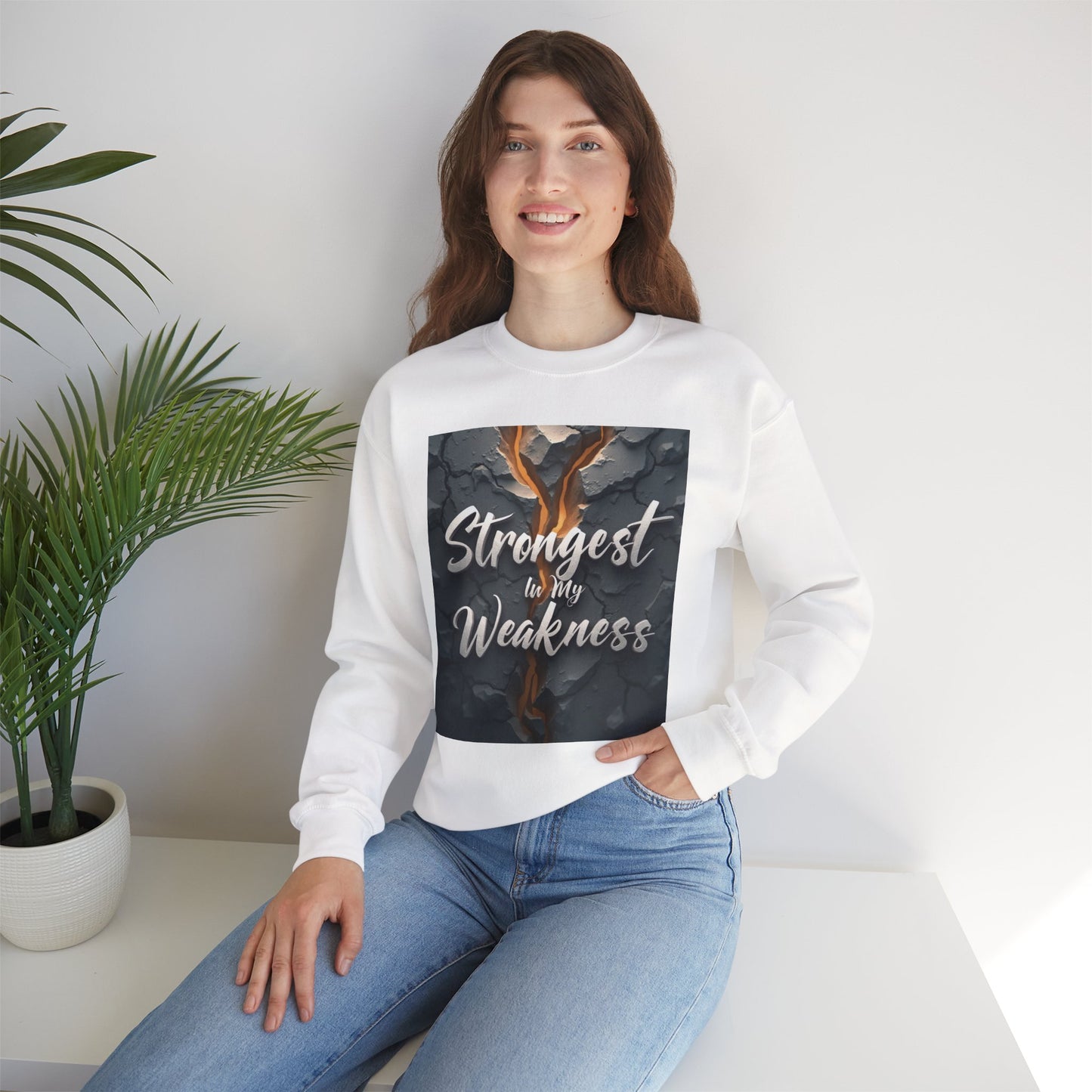 Inspirational Crewneck Sweatshirt - ‘Strongest to My Weakness’ | Cozy Gift, Motivational Wear, Unisex Apparel, Self-Care, Casual Style