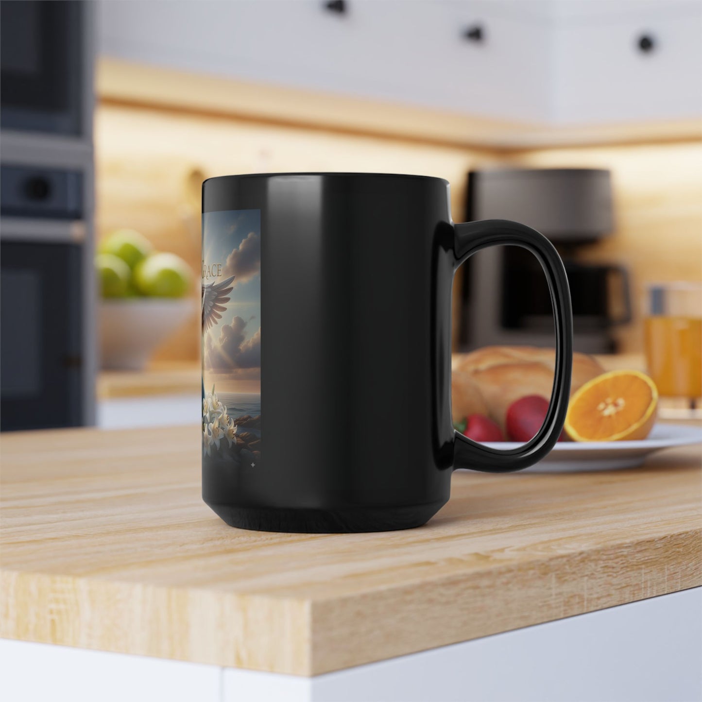 Spiritual Black Mug with Design - Saved by Grace, Faith Gift, Inspirational Coffee Cup, Religious Tea Mug, Unique Home Décor