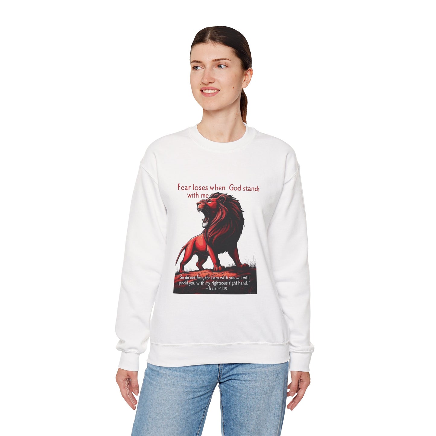 Courageous Lion Crewneck Sweatshirt, Faith-Based Apparel, Inspirational Clothing, Gift for Believers, Motivational Sweater