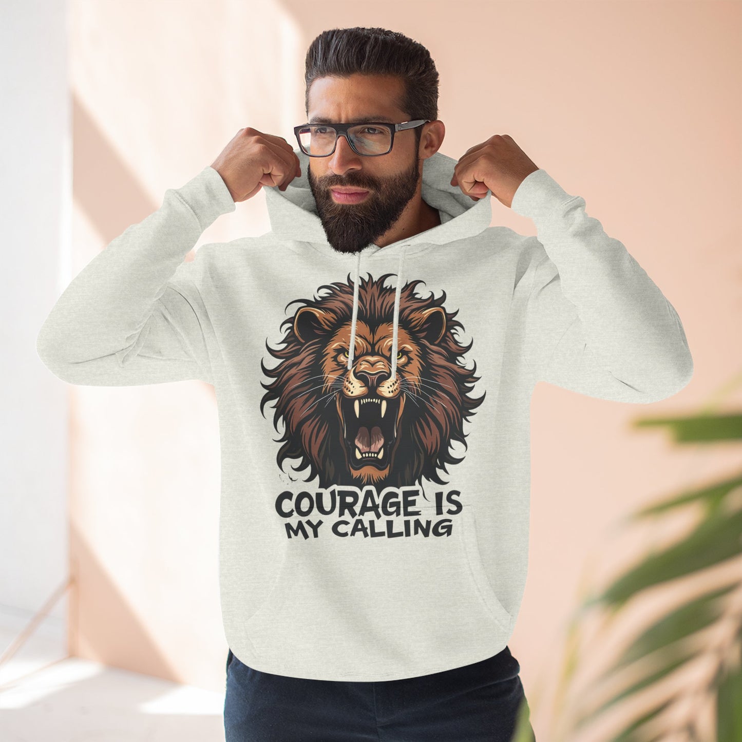 Courageous Lion Fleece Hoodie - Motivational Sweatshirt, Gift for Lion Lovers, Powerful Statement Wear, Casual Everyday Hoodie .