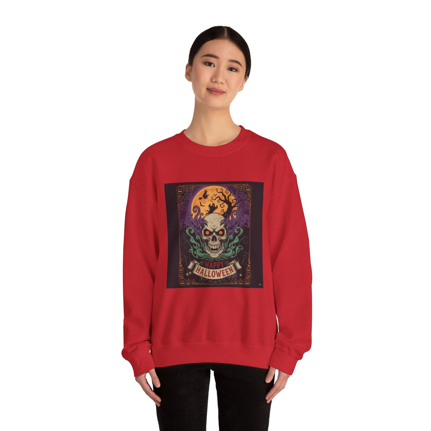 Halloween Skull Graphic Crewneck Sweatshirt, Spooky Sweatshirt, Unisex Halloween Apparel, Fall Fashion, Cozy Sweatshirt