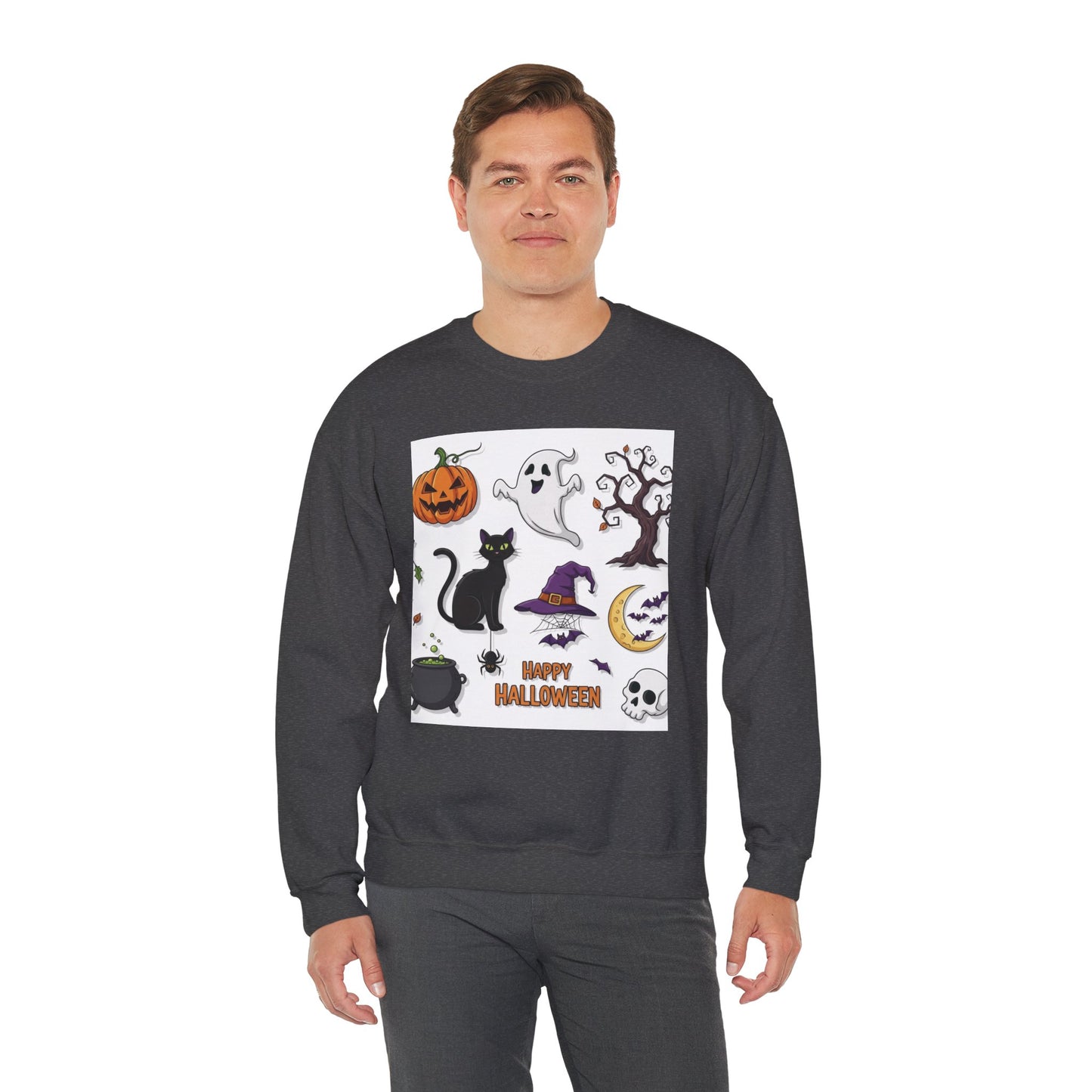 Halloween Spirit Crewneck Sweatshirt - Unisex, Cozy Halloween Gift, Fall Apparel, Spooky Season Sweater, Ghost & Pumpkin Sweatshirt