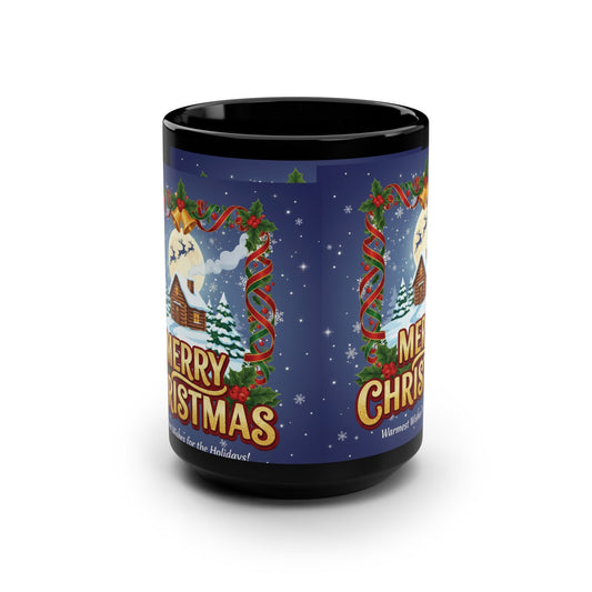 Merry Christmas Holiday Mug, Festive Coffee Cup for Christmas Gift, Seasonal Drinkware, 15oz Black Mug for Celebrations