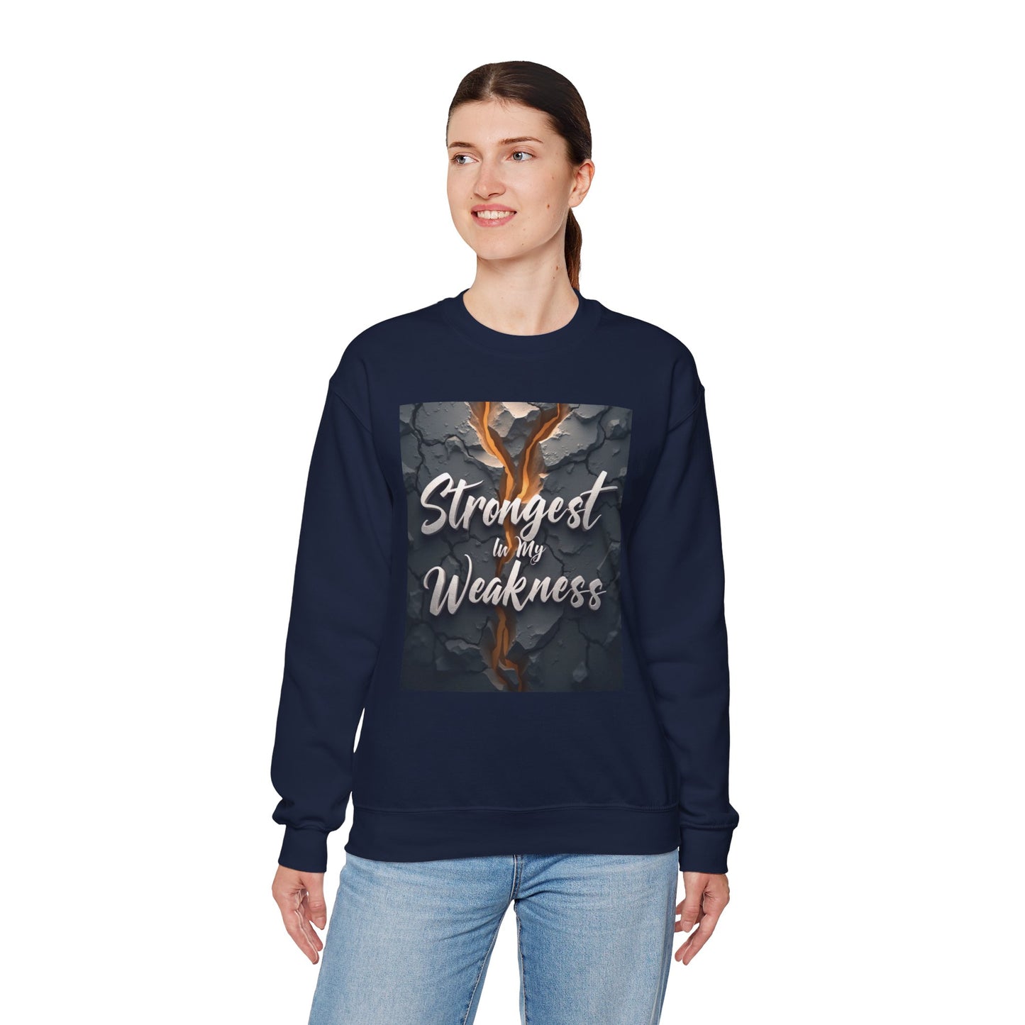 Inspirational Crewneck Sweatshirt - ‘Strongest to My Weakness’ | Cozy Gift, Motivational Wear, Unisex Apparel, Self-Care, Casual Style