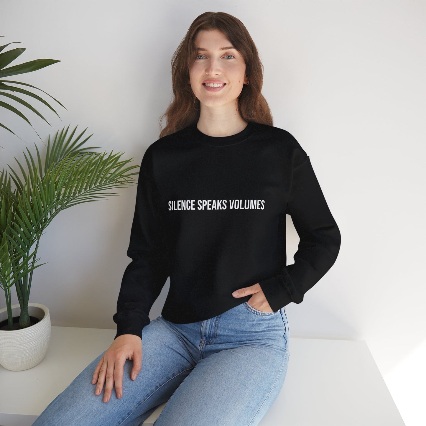 Unisex Heavy Blend™ Crewneck Sweatshirt - Silence Speaks Volumes, Cozy Casual Wear, Inspirational Gift.