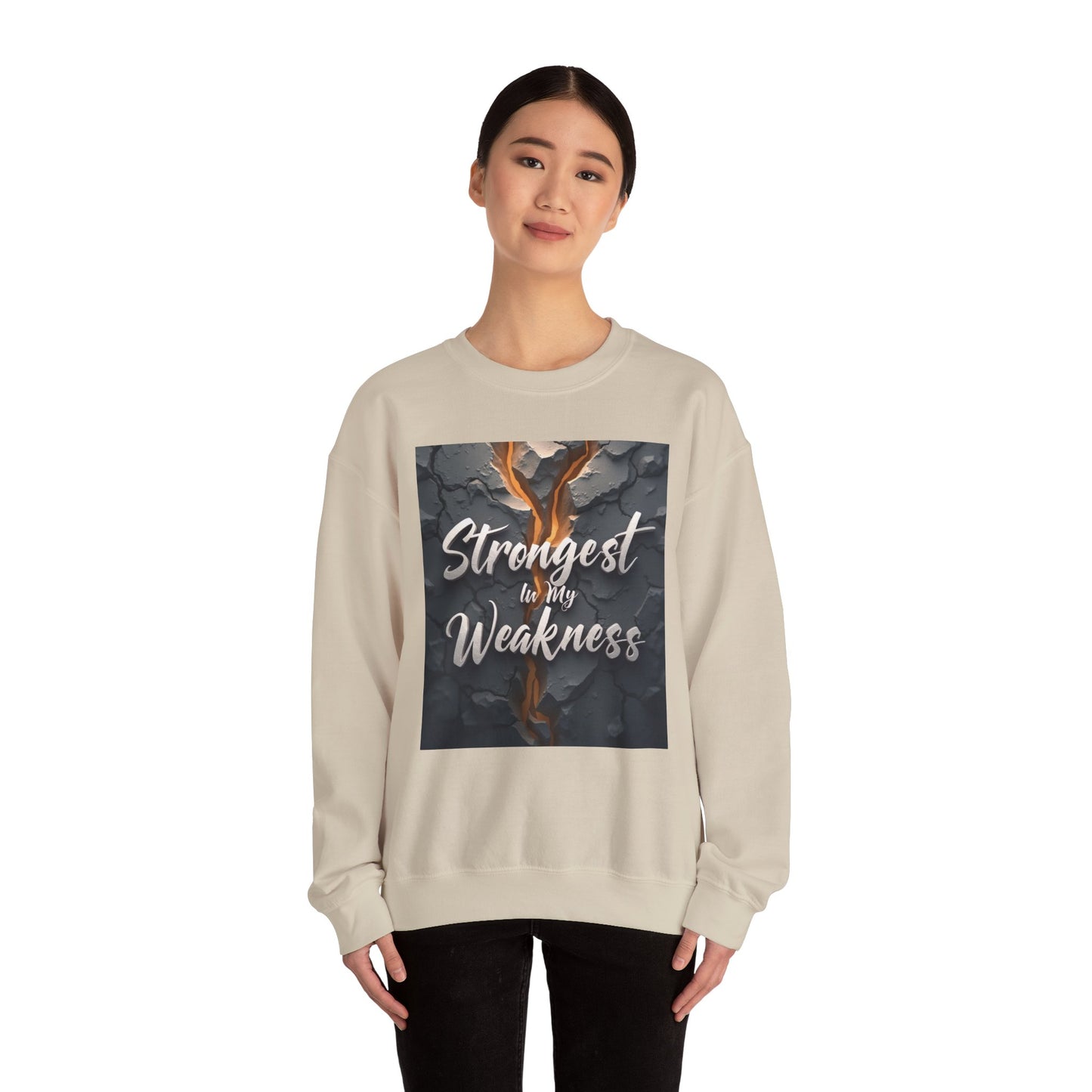 Inspirational Crewneck Sweatshirt - ‘Strongest to My Weakness’ | Cozy Gift, Motivational Wear, Unisex Apparel, Self-Care, Casual Style