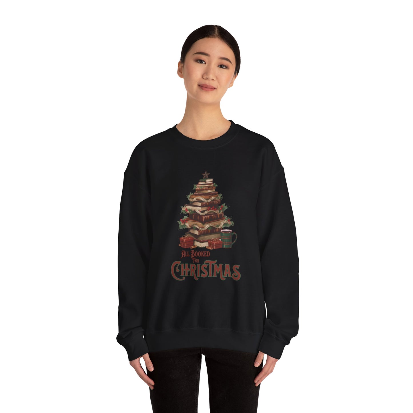 All Booked Christmas Sweatshirt, Cozy Holiday Wear, Gift for Book Lovers, Winter Apparel, Festive Crewneck