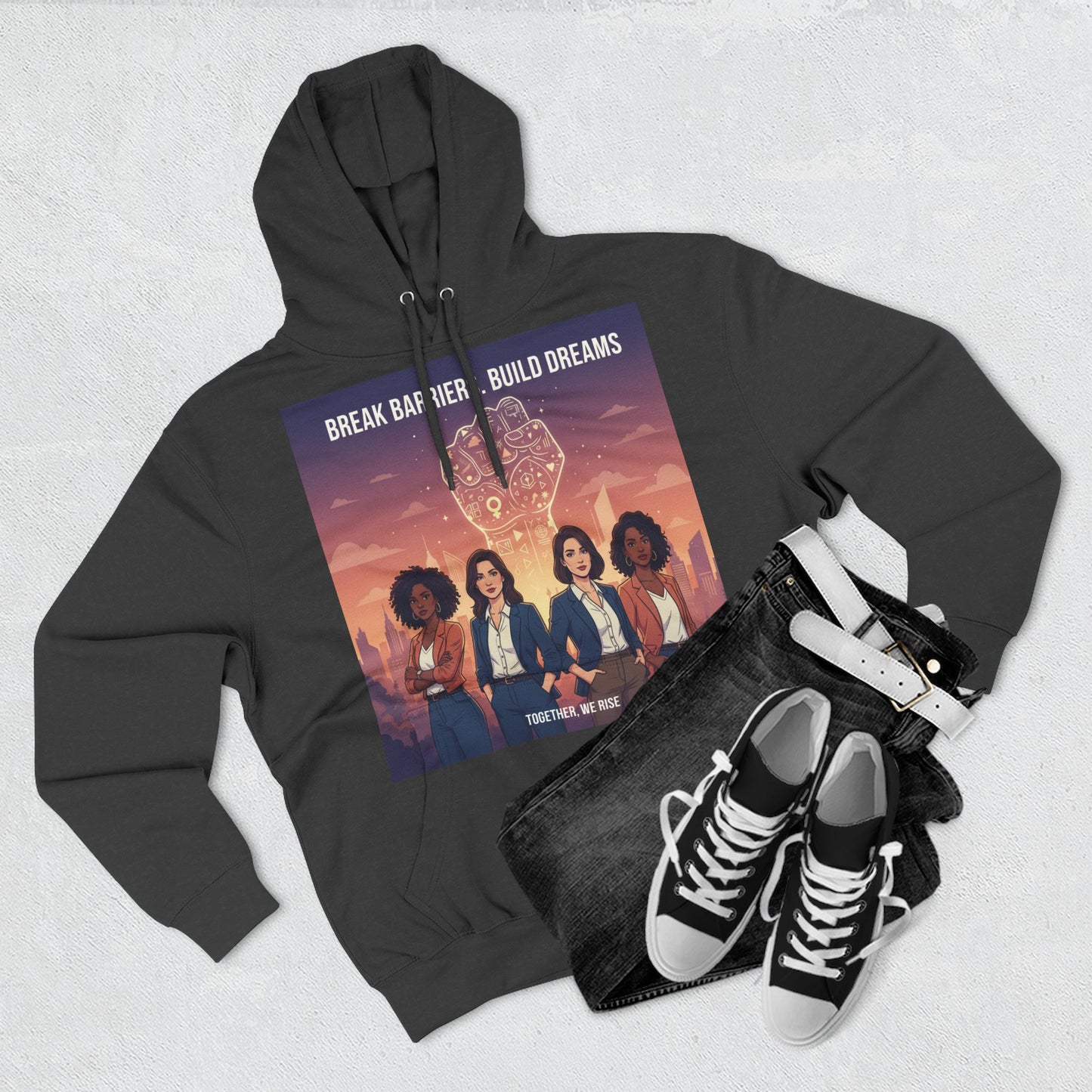 Empowering Women's Three-Panel Fleece Hoodie - Cozy, Inspirational Apparel for Dream Chasers, Gift for Her, Motivational Clothing.
