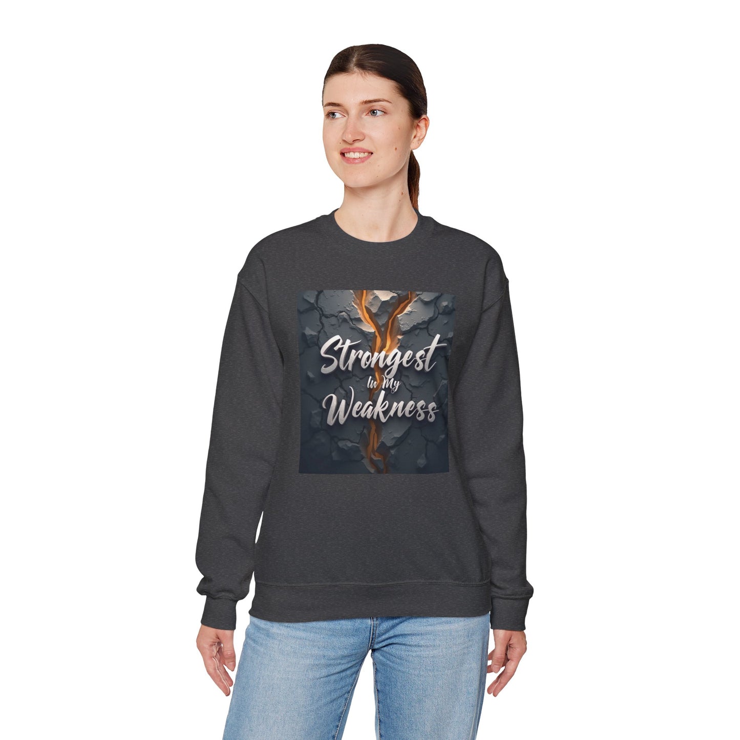 Strongest in My Weakness Sweatshirt | Cozy Unisex Crewneck | Inspirational Gift for Friends, Self-Care, Motivational Wear, Warm Layer