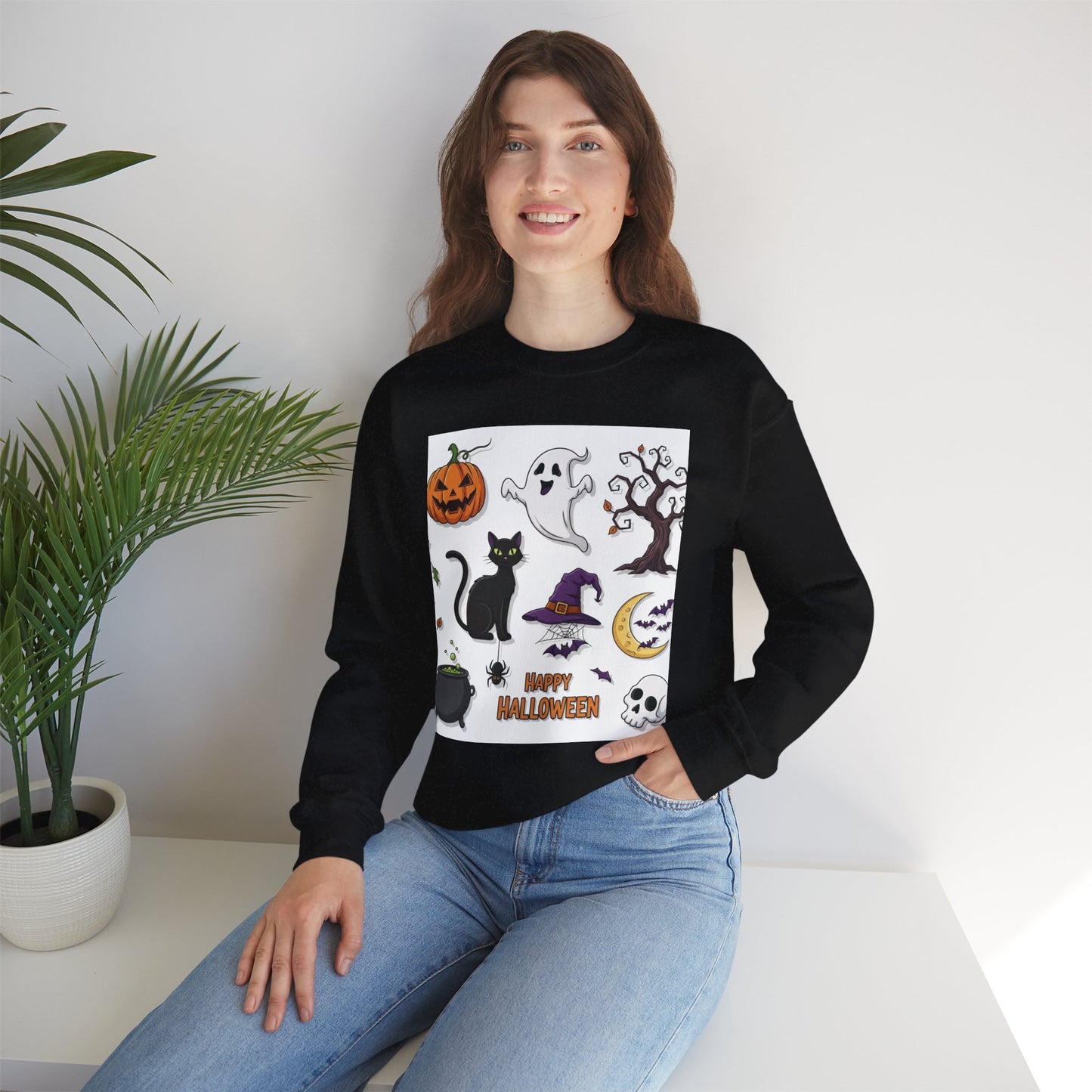 Halloween Spirit Crewneck Sweatshirt - Unisex, Cozy Halloween Gift, Fall Apparel, Spooky Season Sweater, Ghost & Pumpkin Sweatshirt