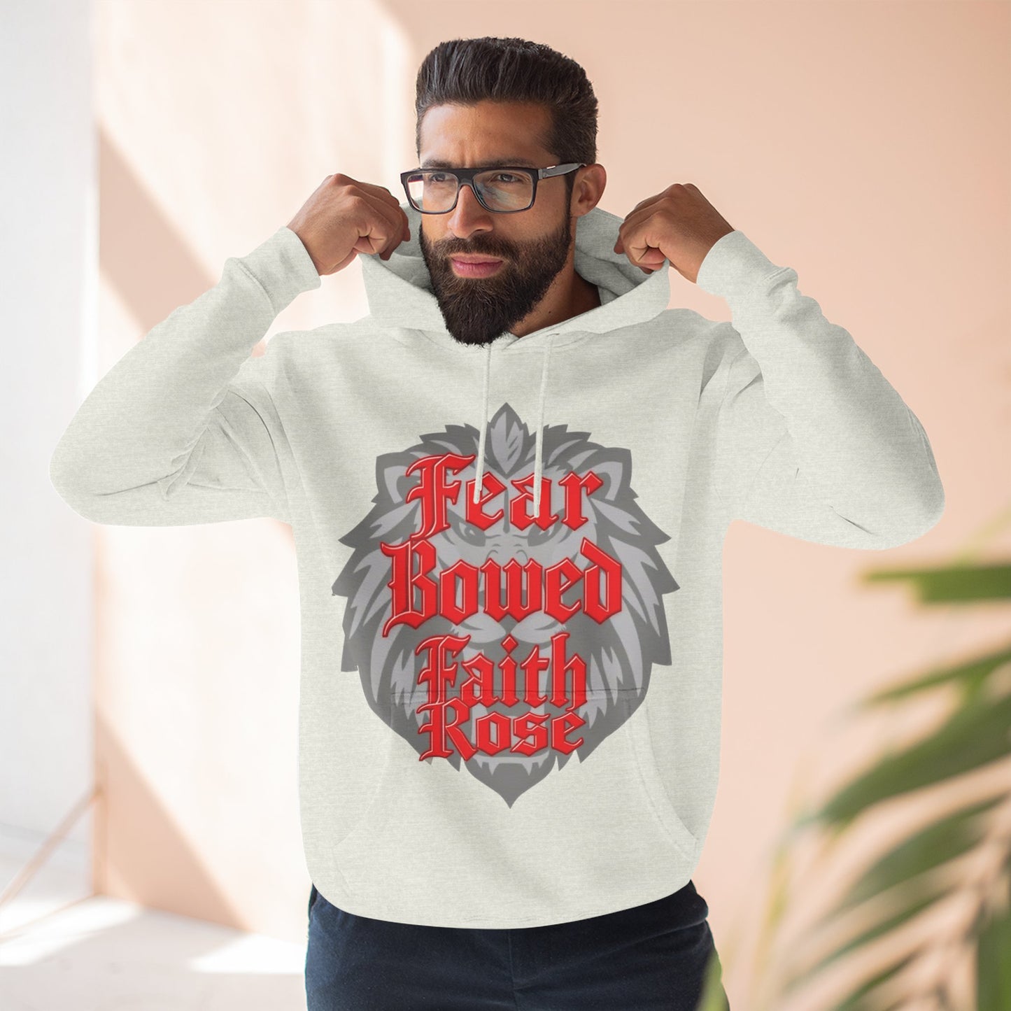 Fear Bowed Faith Rose Fleece Hoodie, Casual Wear, Gift for Her, Inspirational Apparel, Cozy Sweatshirt