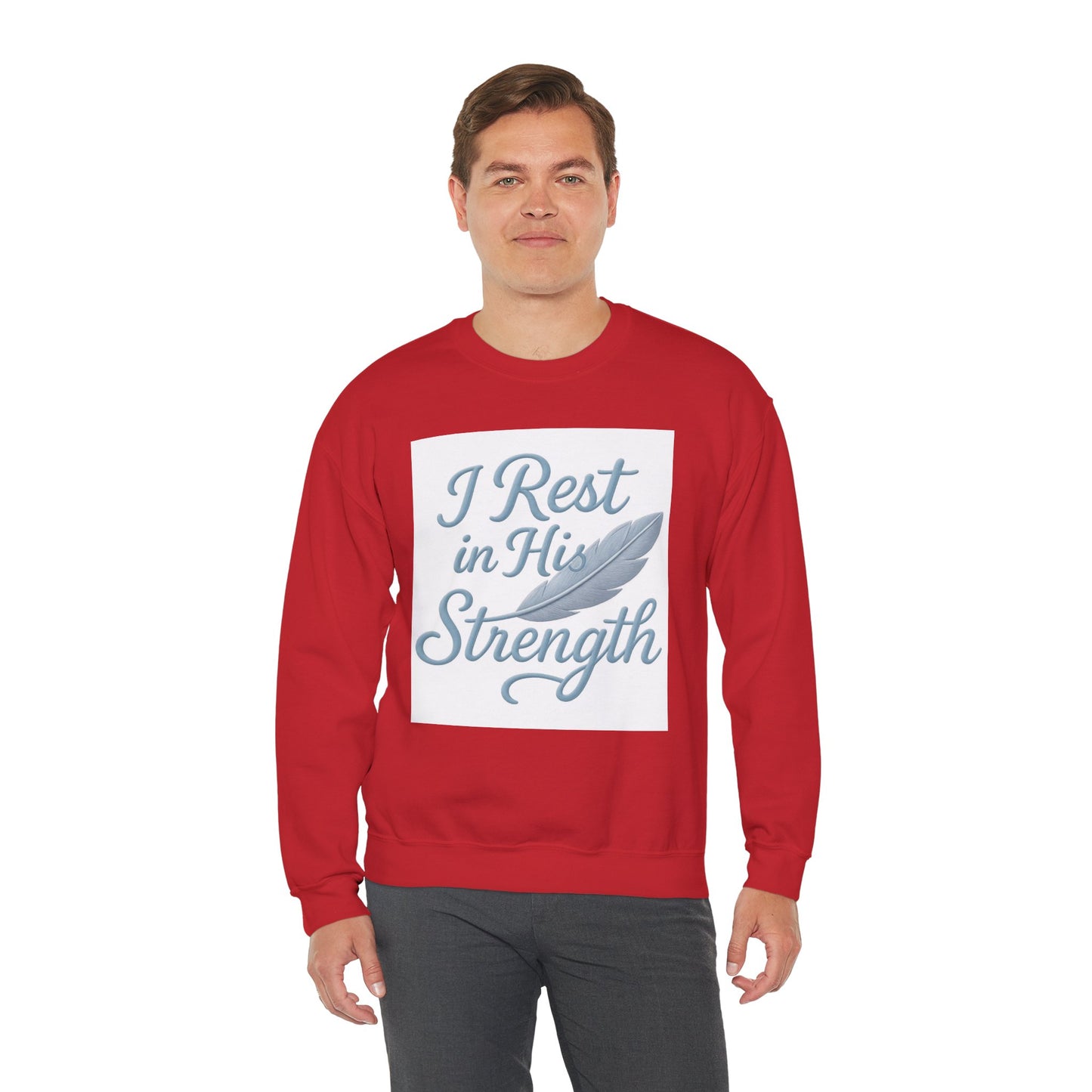 Inspirational Strength Crewneck Sweatshirt, Gift for Him, Motivational Apparel, Cozy Sweater for Faith, Relaxed Comfort Wear