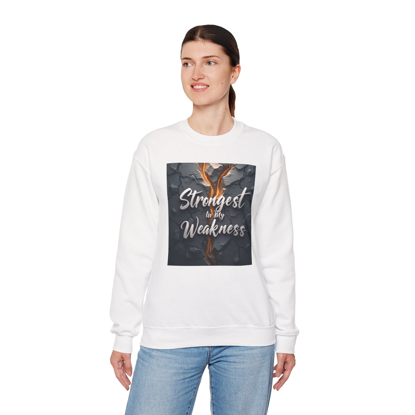 Strongest in My Weakness Sweatshirt | Cozy Unisex Crewneck | Inspirational Gift for Friends, Self-Care, Motivational Wear, Warm Layer