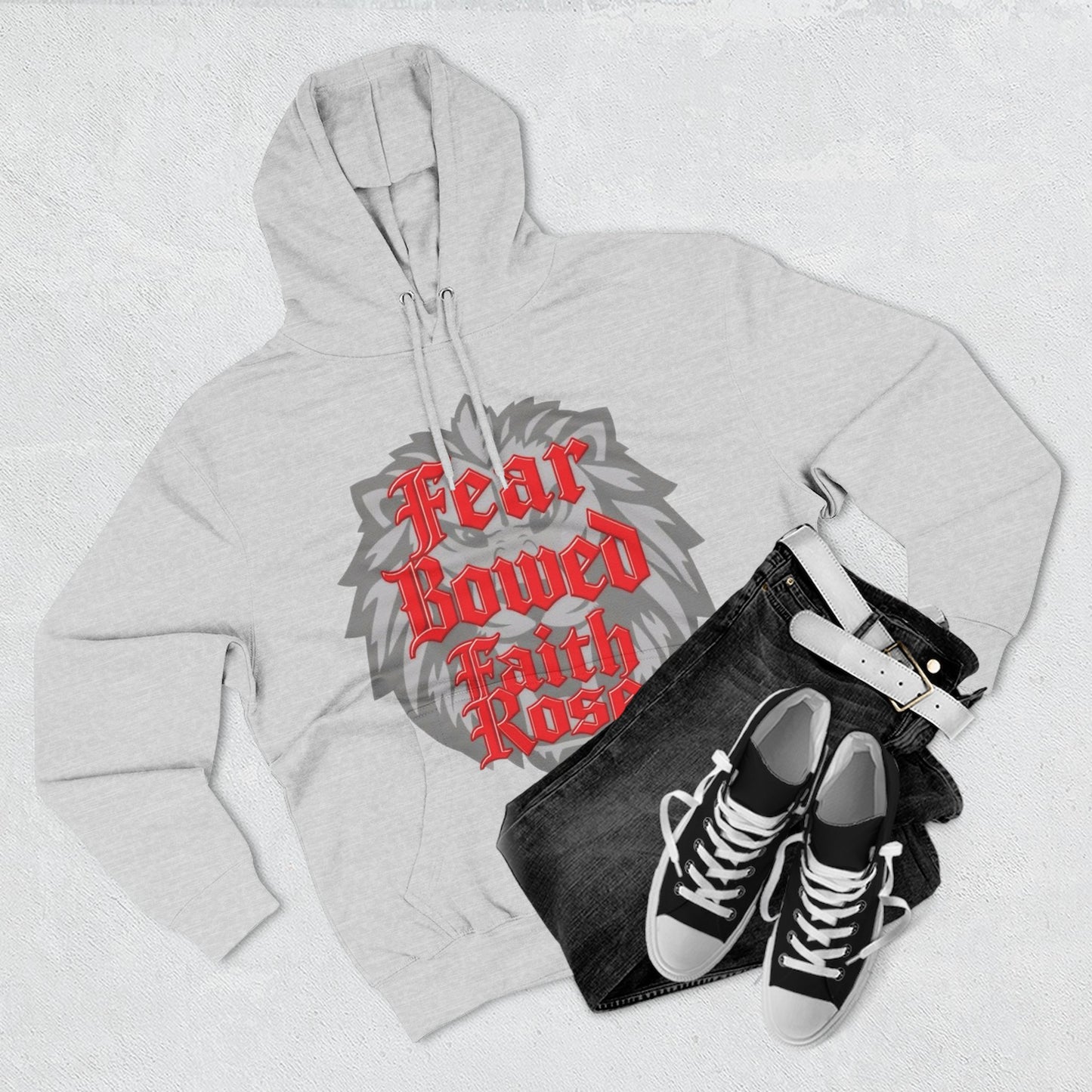 Fear Bowed Faith Rose Fleece Hoodie, Casual Wear, Gift for Her, Inspirational Apparel, Cozy Sweatshirt