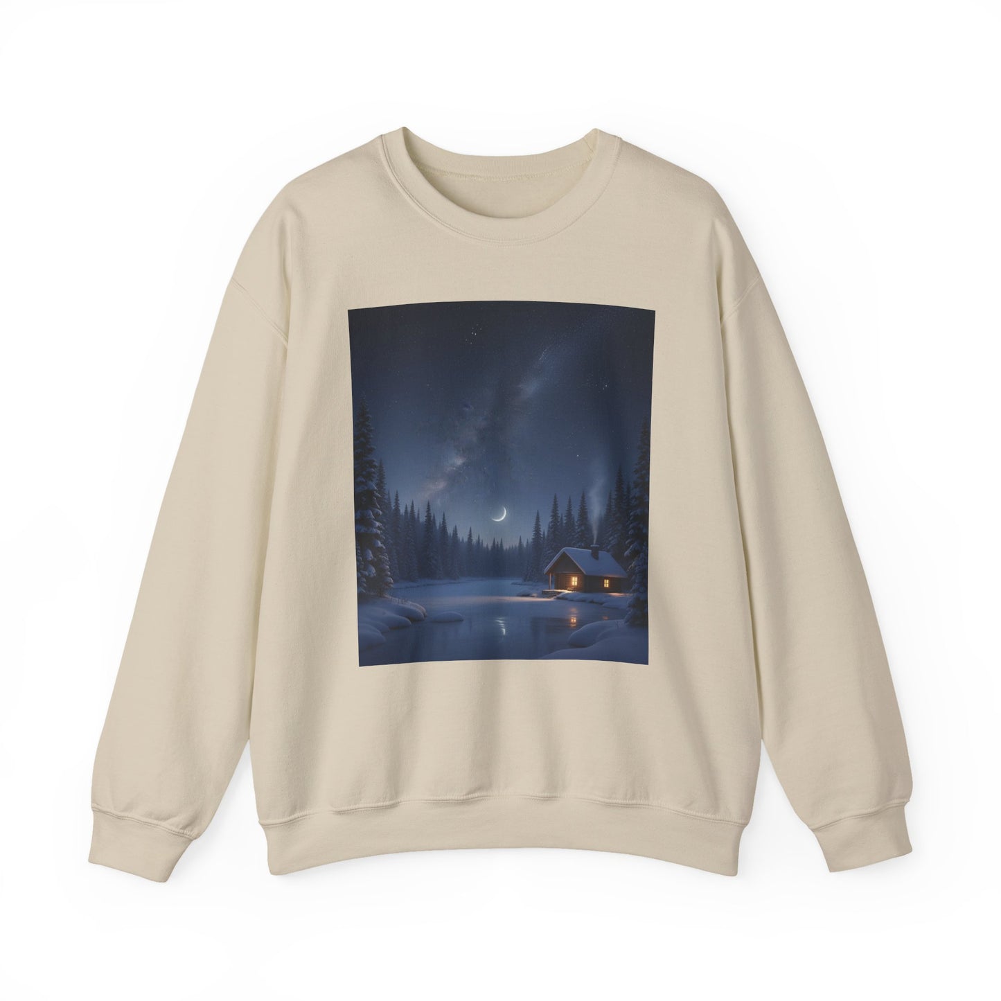 Cozy Cabin Night Sweatshirt | Unisex Heavy Blend Crewneck | Winter Apparel, Nature Lover Gift, Cozy Outfit, Gift for Him/Her