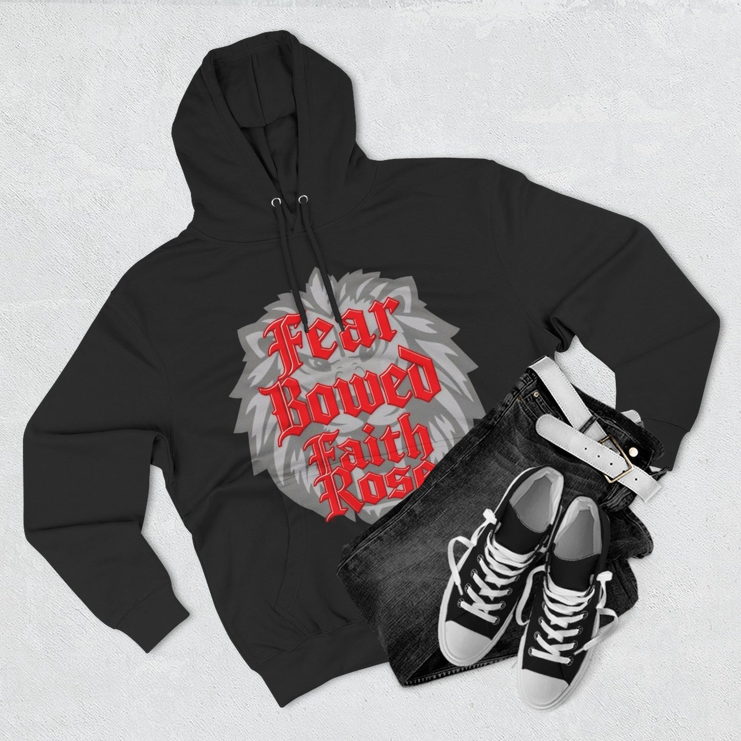 Fear Bowed Faith Rose Fleece Hoodie, Casual Wear, Gift for Her, Inspirational Apparel, Cozy Sweatshirt