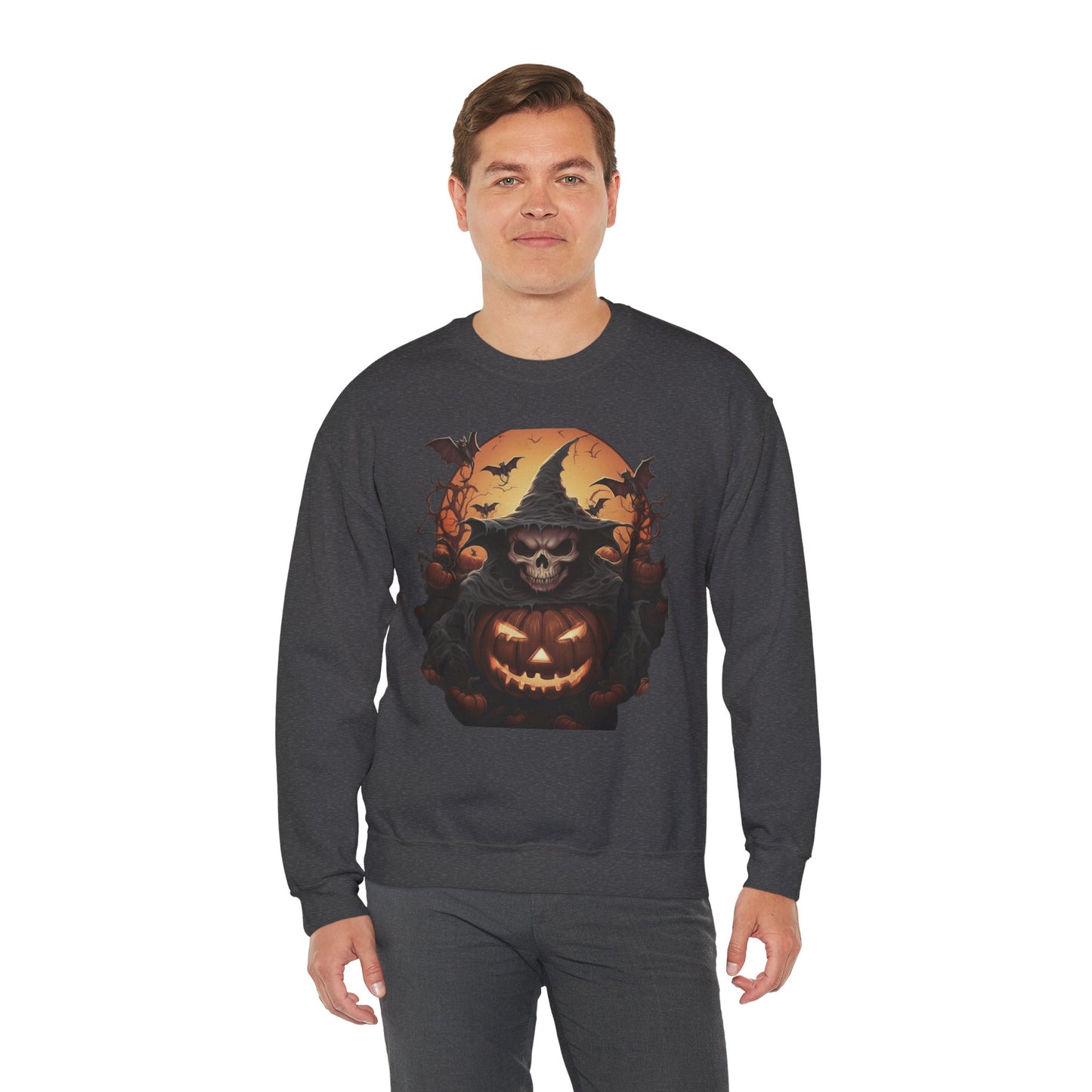 Halloween Witch Skull Sweatshirt, Unisex Crewneck, Fall Fashion, Cozy Sweater, Spooky Apparel, Halloween Gift