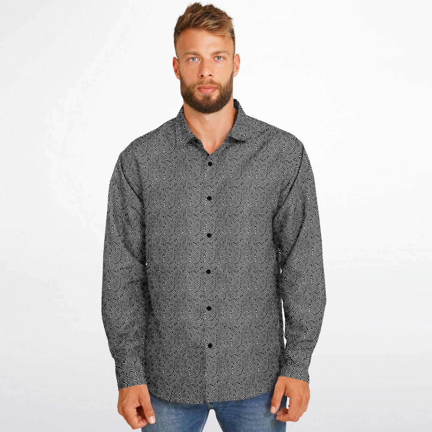 Long Sleeve Button Down Shirt - AOP