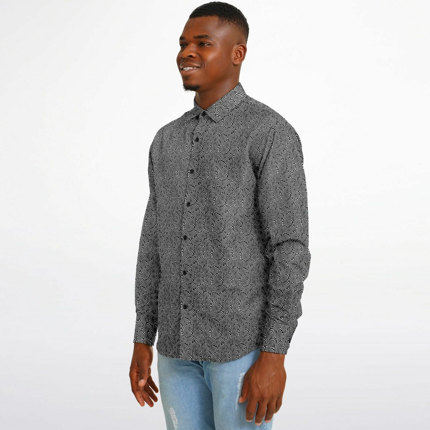 Long Sleeve Button Down Shirt - AOP