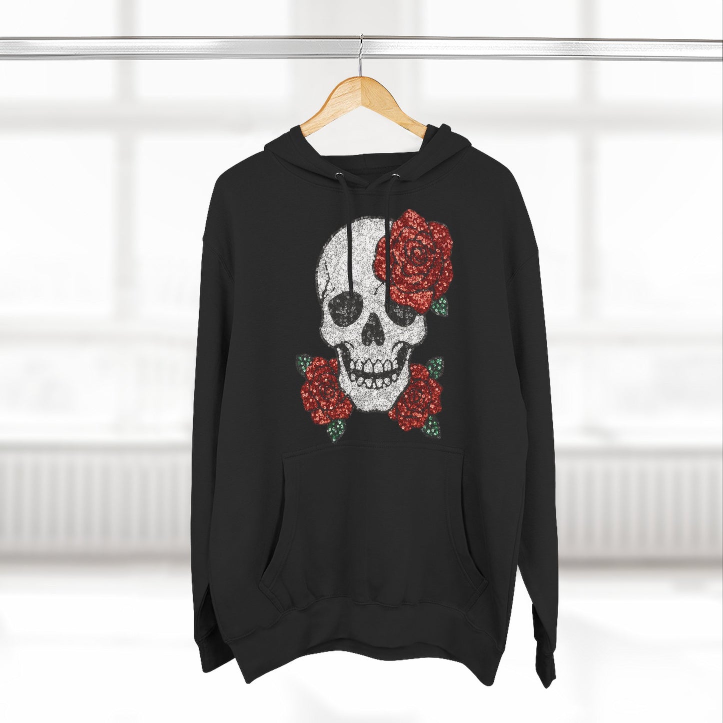 Skull and Roses Fleece Hoodie - Cozy Halloween Sweatshirt, Gothic Hoodie, Unisex Gift, Alternative Fashion, Casual Layering