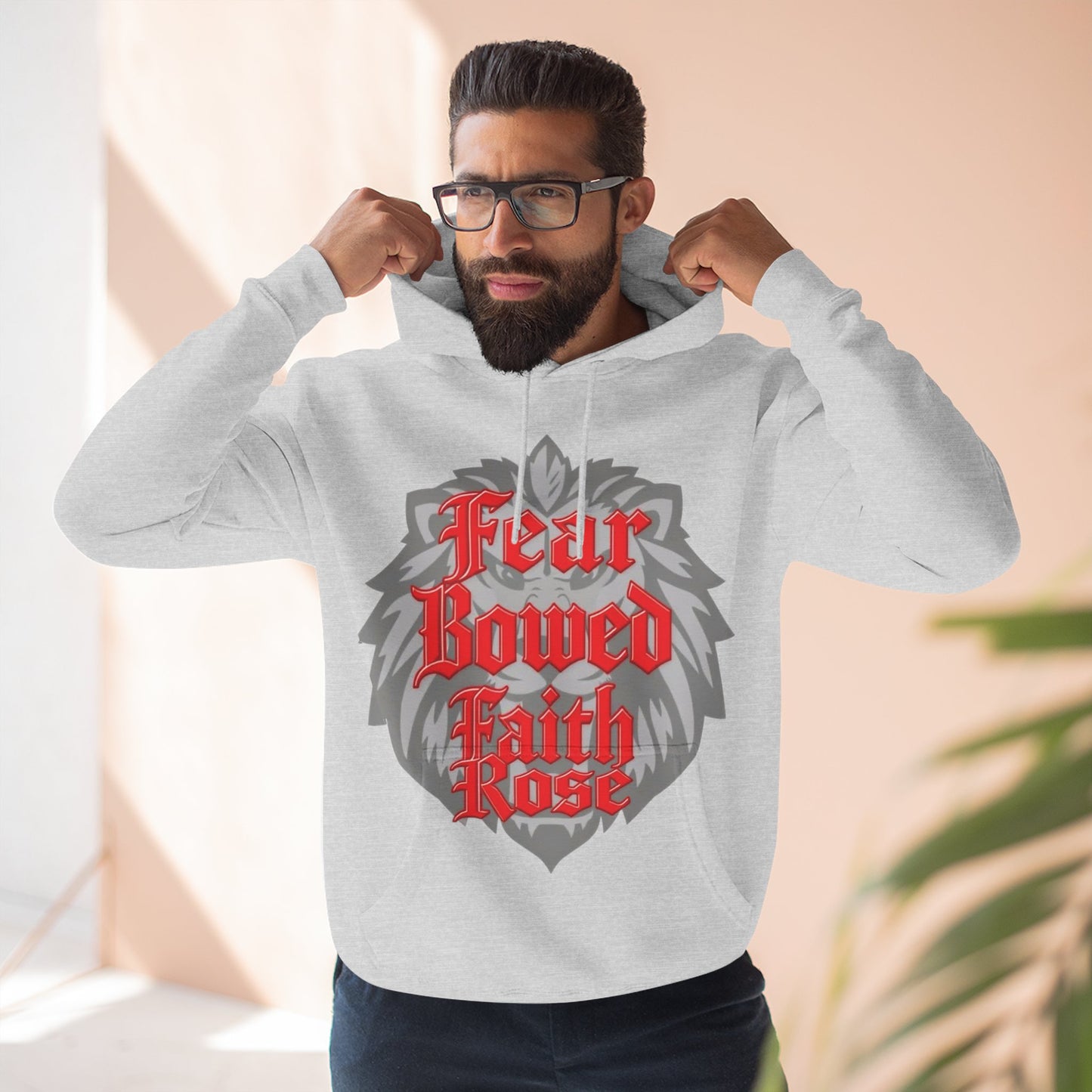 Fear Bowed Faith Rose Fleece Hoodie, Casual Wear, Gift for Her, Inspirational Apparel, Cozy Sweatshirt