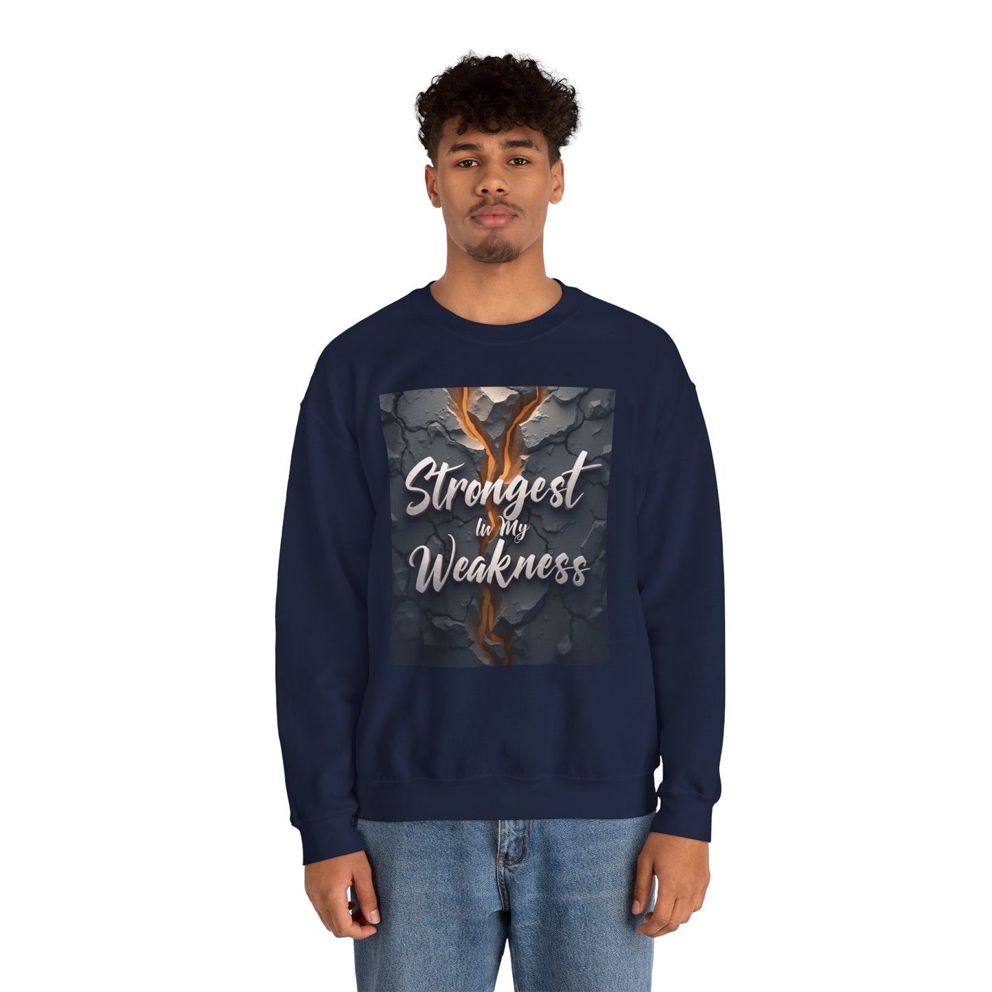 Inspirational Crewneck Sweatshirt - ‘Strongest to My Weakness’ | Cozy Gift, Motivational Wear, Unisex Apparel, Self-Care, Casual Style