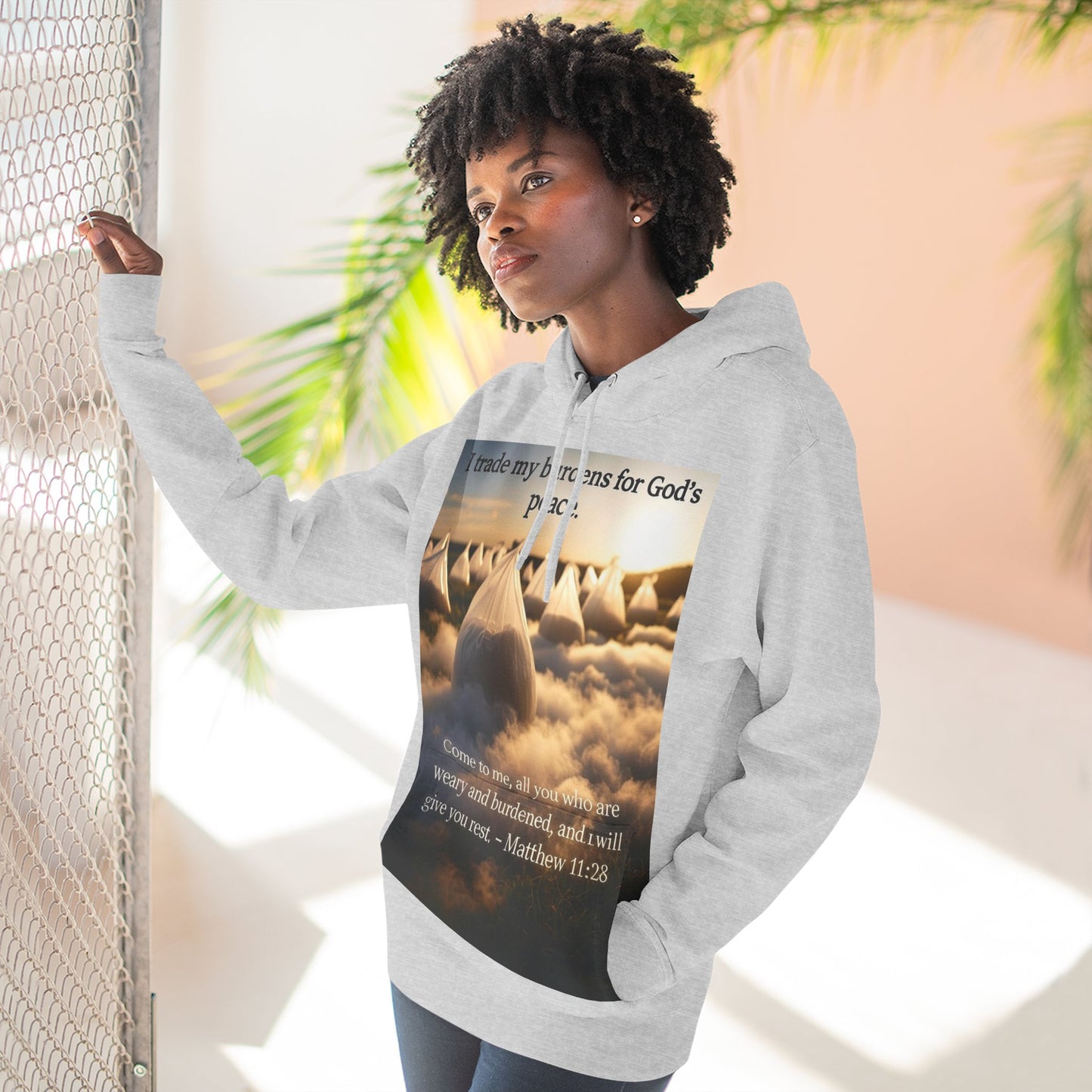 Inspirational Fleece Hoodie with Bible Verse, Cozy Christian Apparel, Perfect Gift for Faith, Relaxation, and Every Occasion