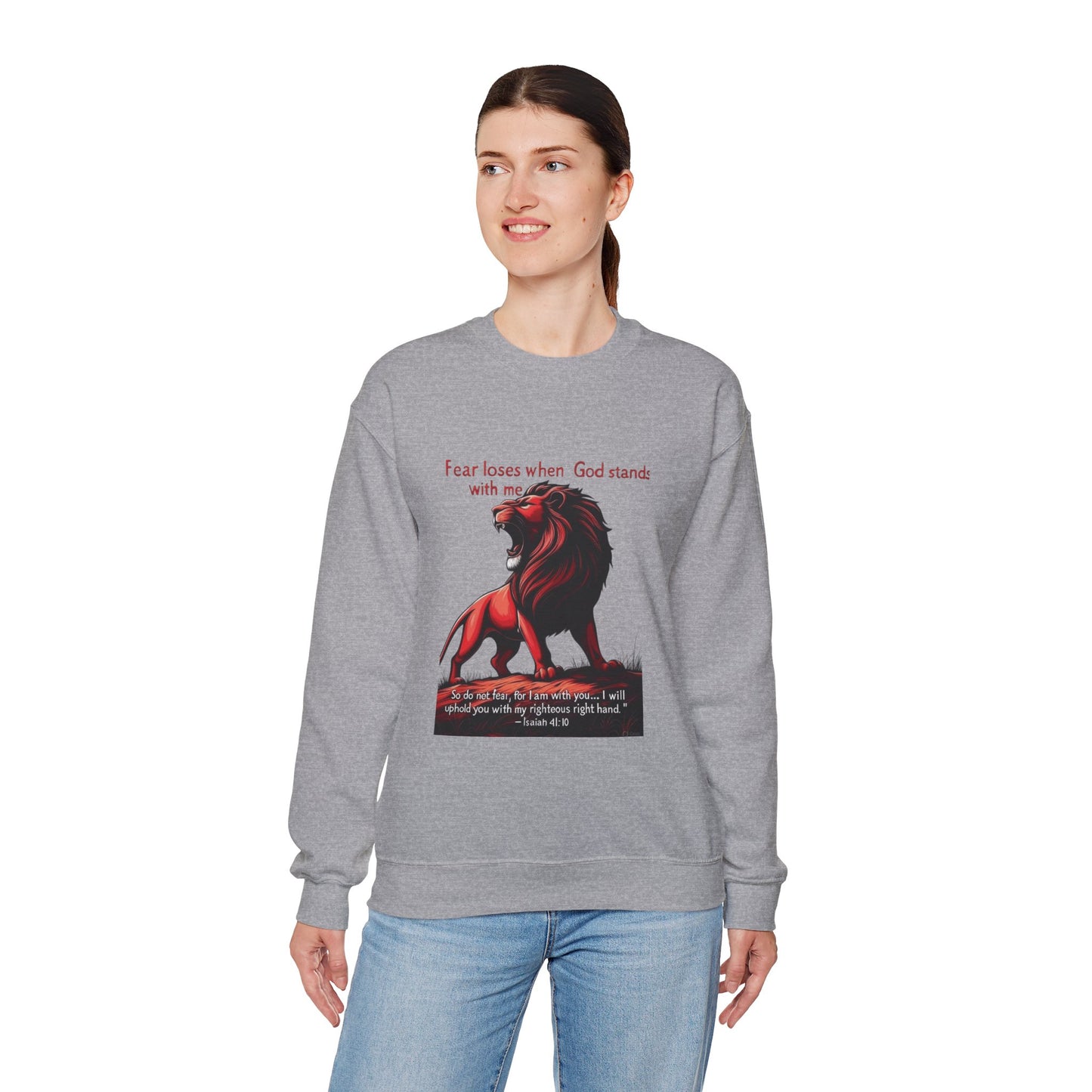 Courageous Lion Crewneck Sweatshirt, Faith-Based Apparel, Inspirational Clothing, Gift for Believers, Motivational Sweater