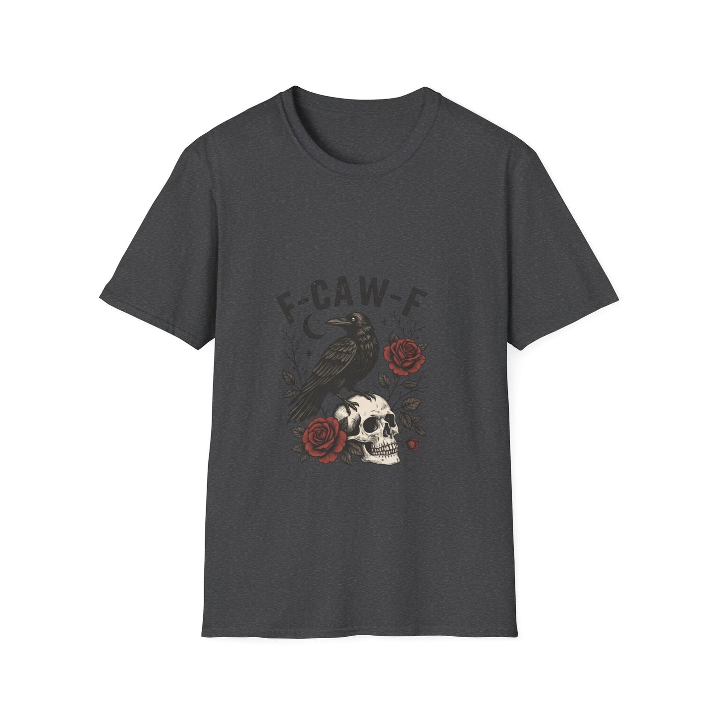 Gothic Raven T-Shirt | Unisex Softstyle Tee, Halloween Wear, Unique Gift, Casual Outfit, Skulls & Roses Design