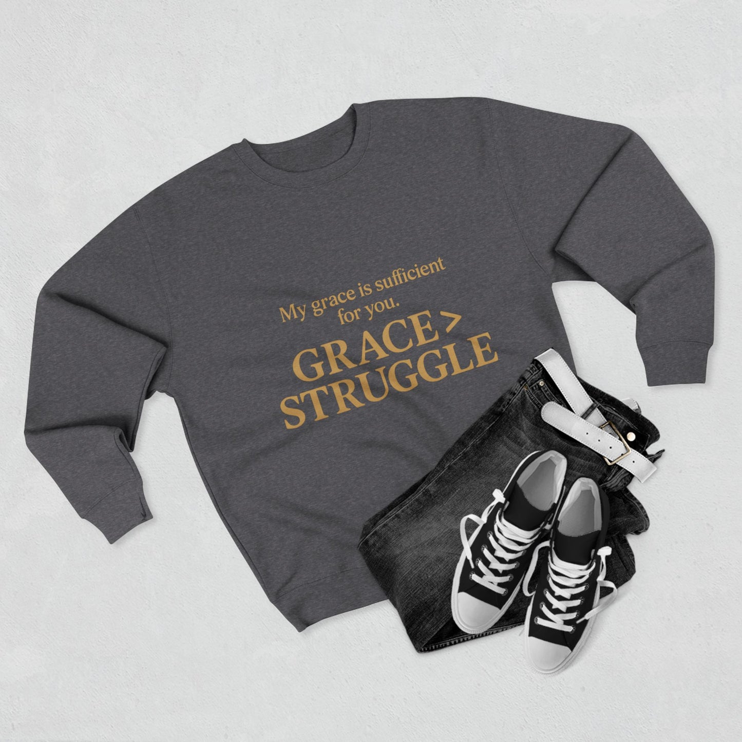 Unisex Crewneck Sweatshirt - Grace Over Struggle - Inspirational Sweatshirt, Everyday Wear, Cozy Gift, Motivational Apparel, [...]