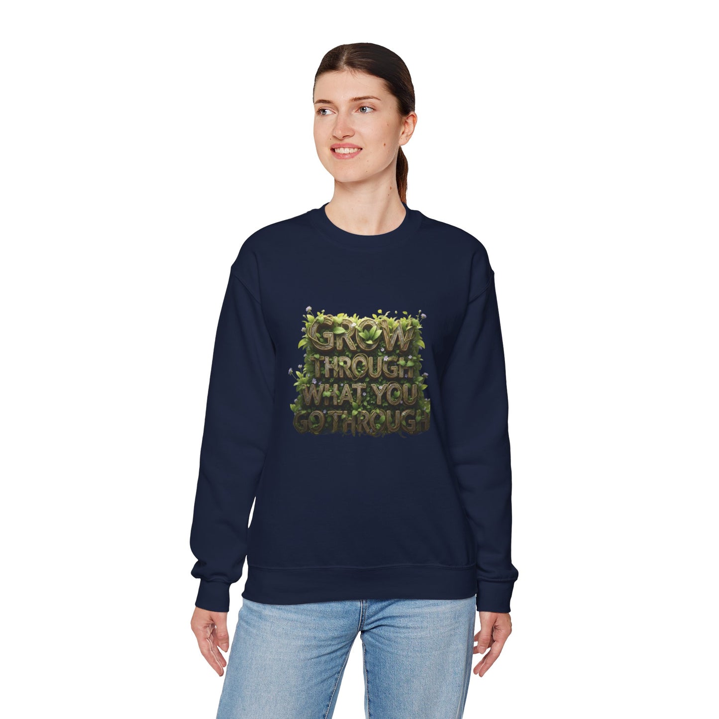 Nature-Inspired Motivational Sweatshirt, 'Grow Through What You Go Through' Crewneck, Cozy Gift for Nature Lovers