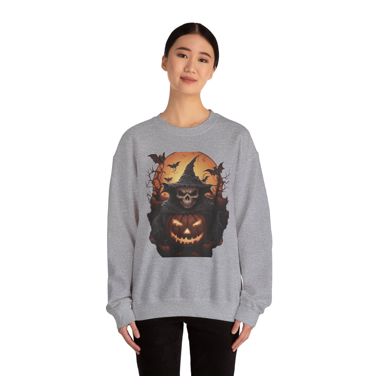 Halloween Witch Skull Sweatshirt, Unisex Crewneck, Fall Fashion, Cozy Sweater, Spooky Apparel, Halloween Gift