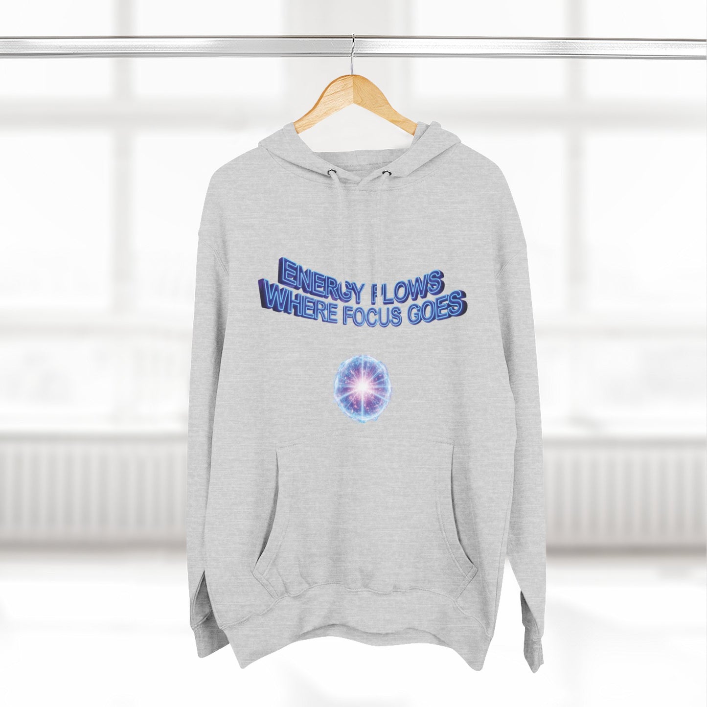 Inspirational Three-Panel Fleece Hoodie - Motivational Sweatshirt, Cozy Gift, Casual Wear, Energy Flows Hoodie, Focused Attitude Apparel