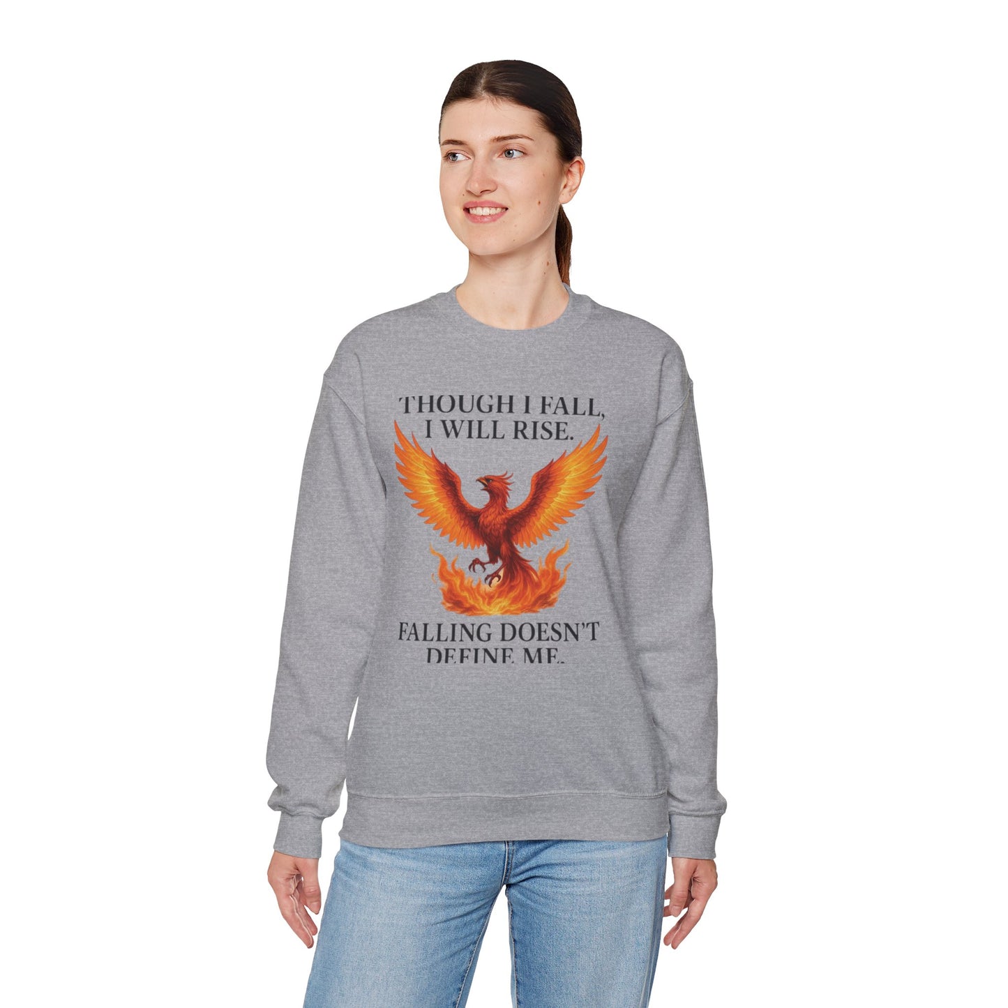 Inspirational Phoenix Crewneck Sweatshirt - Motivational Gift, Cozy Apparel, Unisex Sweatshirt, Fall & Rise Quote, Friendship Gift