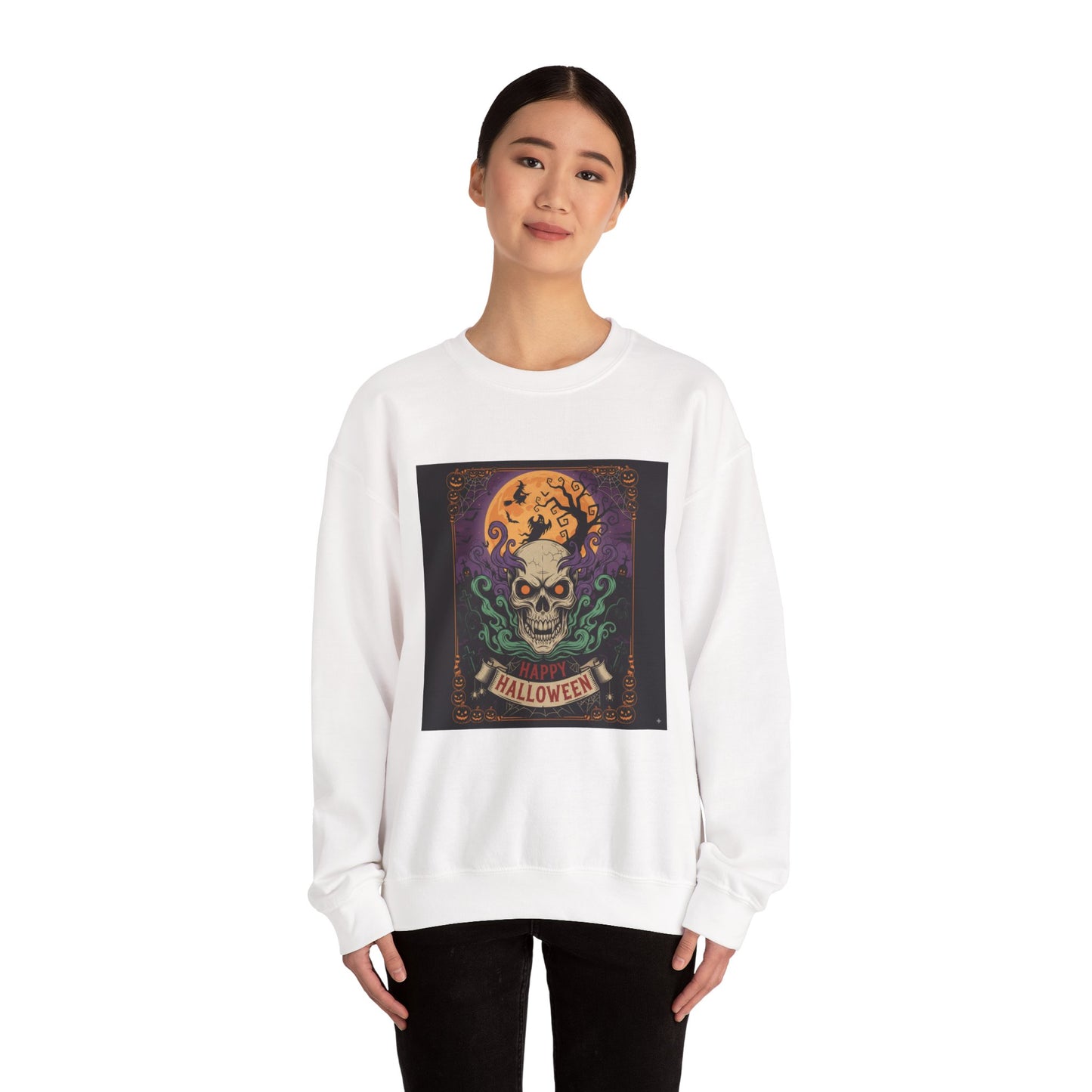 Halloween Skull Graphic Crewneck Sweatshirt, Spooky Sweatshirt, Unisex Halloween Apparel, Fall Fashion, Cozy Sweatshirt